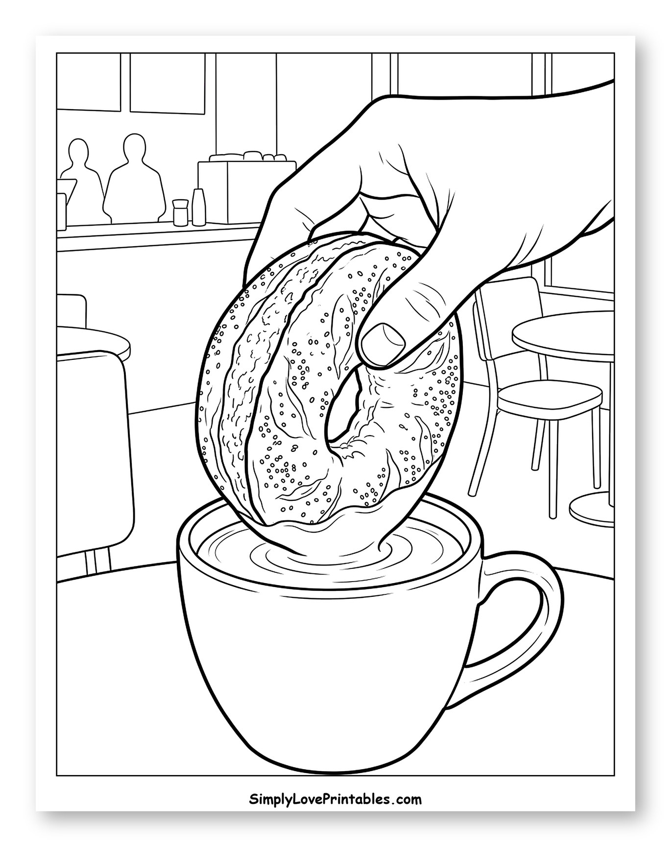 Hand Dipping Bagel into Coffee Cup in Cafe to Color