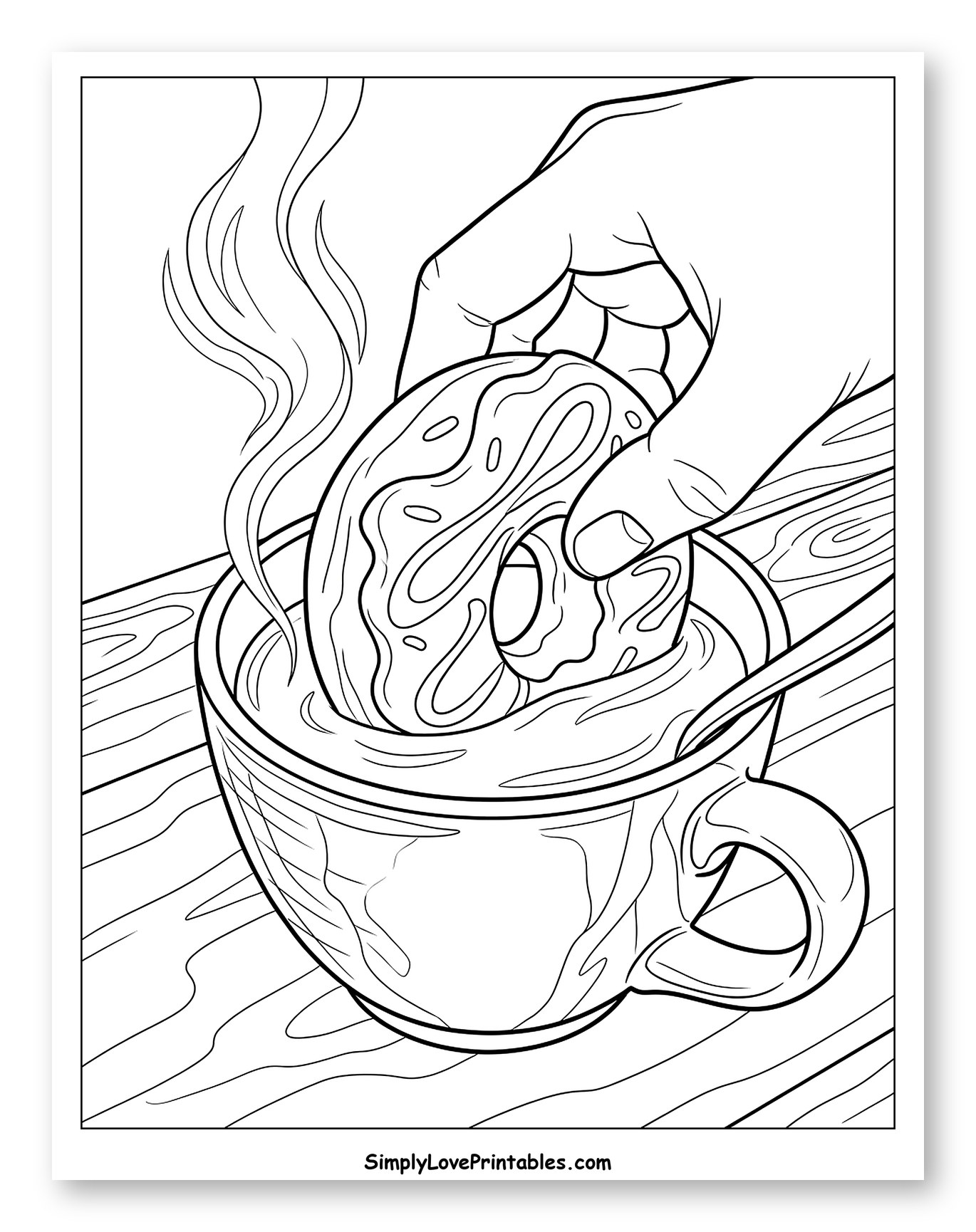 Hand Dipping Donut into Steaming Coffee Cup