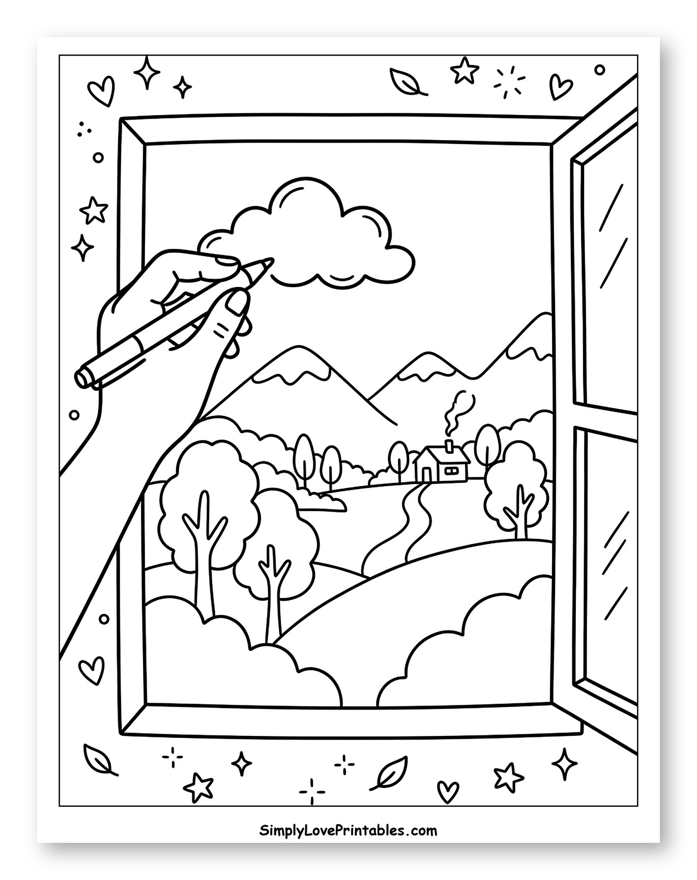 Hand Drawing a Mountain Landscape from a Window