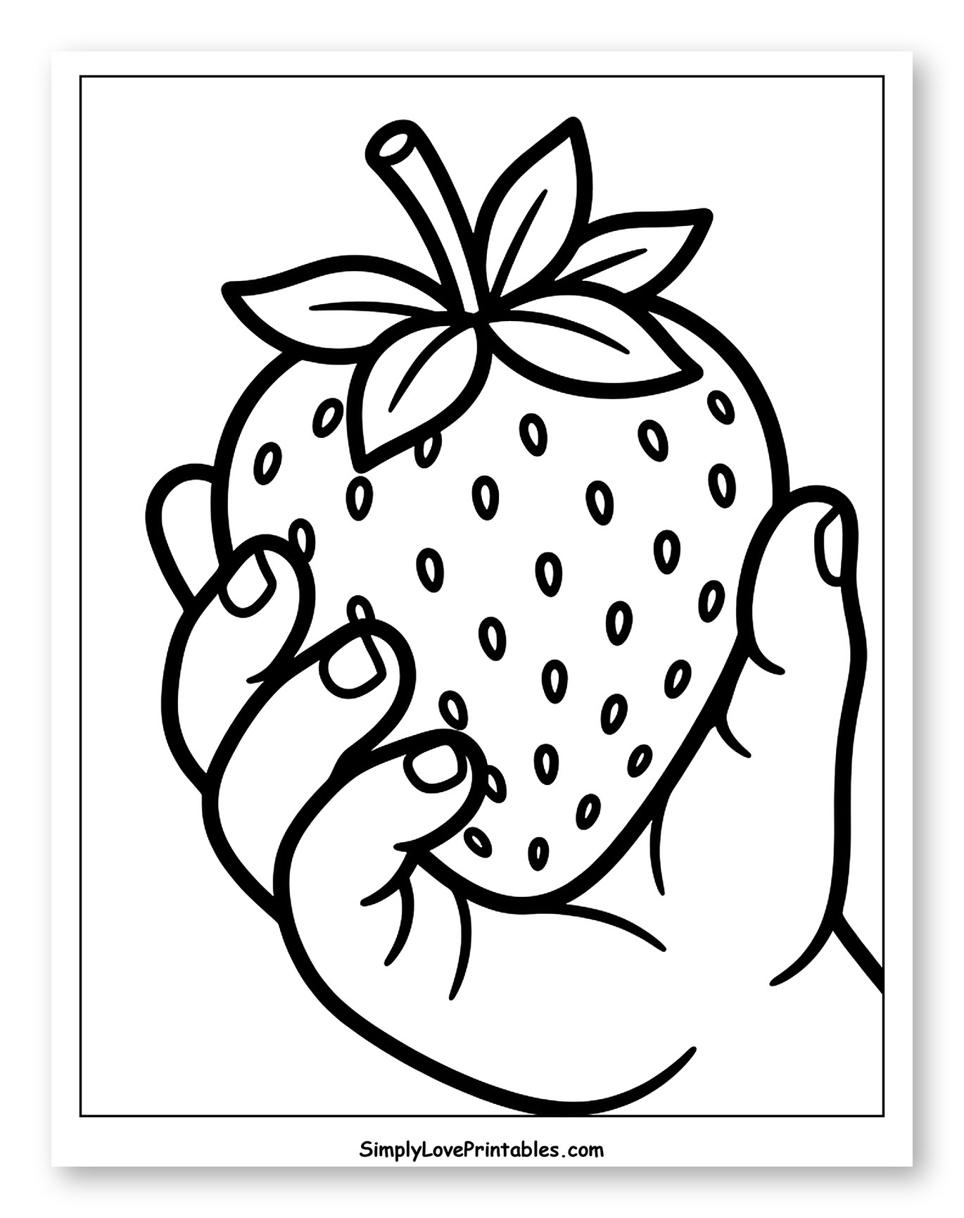 Hand Gently Holding a Fresh Strawberry to Color for Toddlers