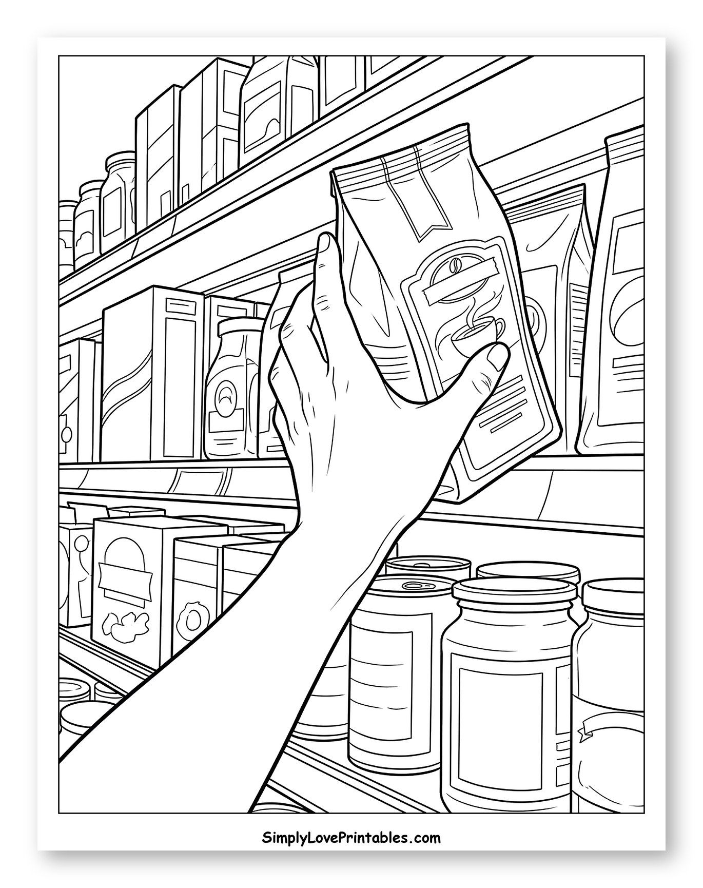 Hand Grabbing Coffee Bag at Grocery Store Coloring Page