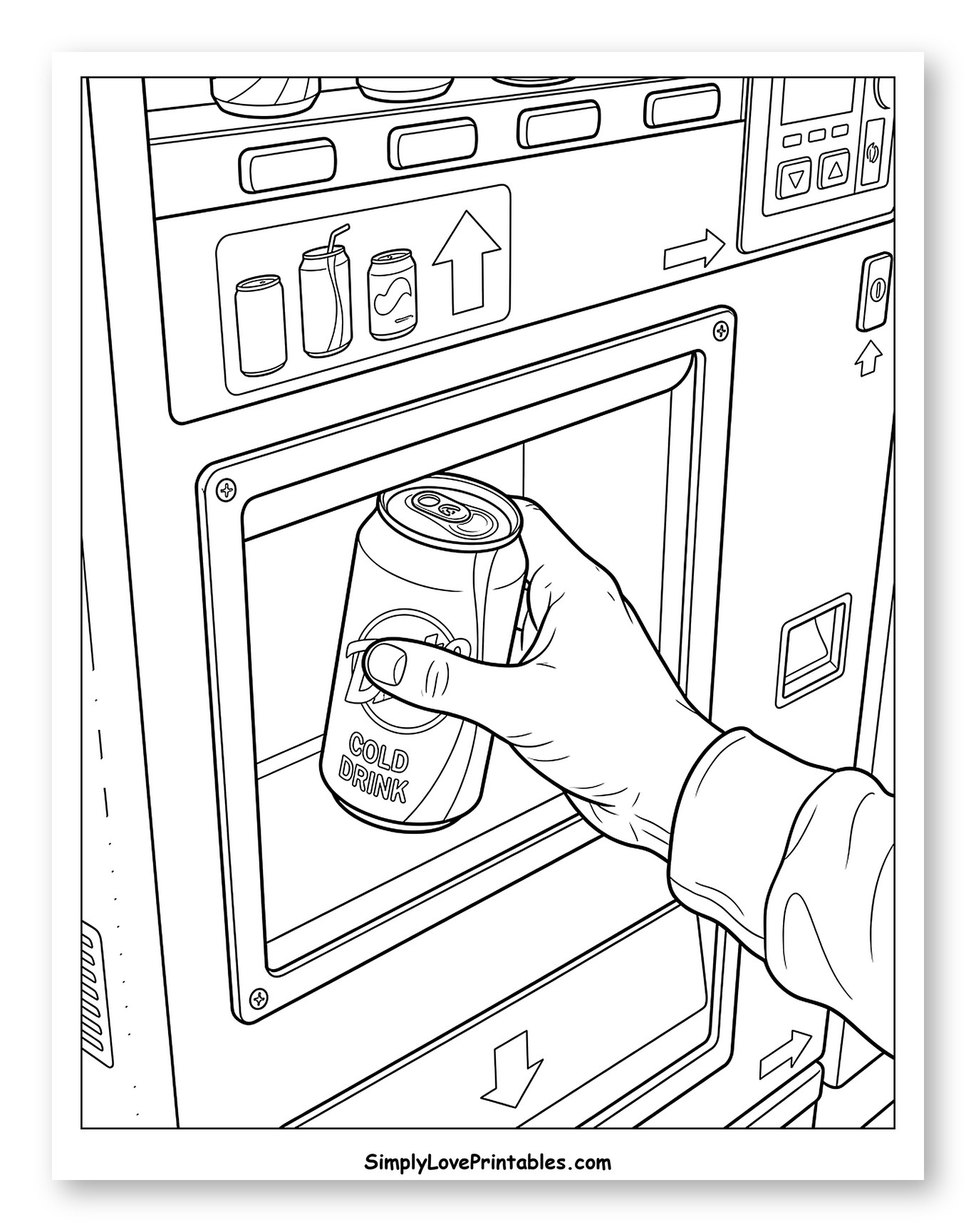 Hand Grabbing Cold Drink from Vending Machine Coloring Page