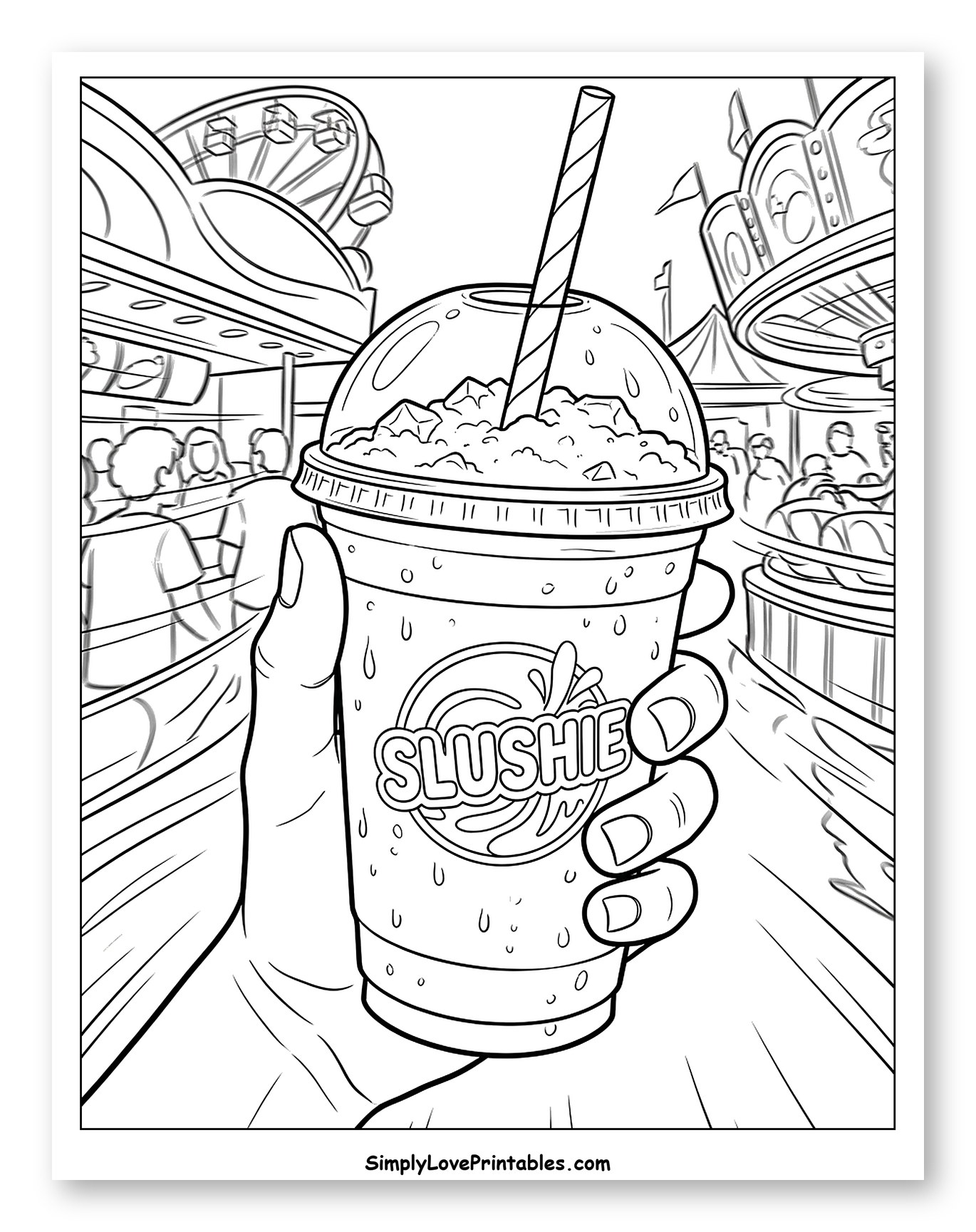 Hand Holding a Slushie at a Carnival Coloring Sheet