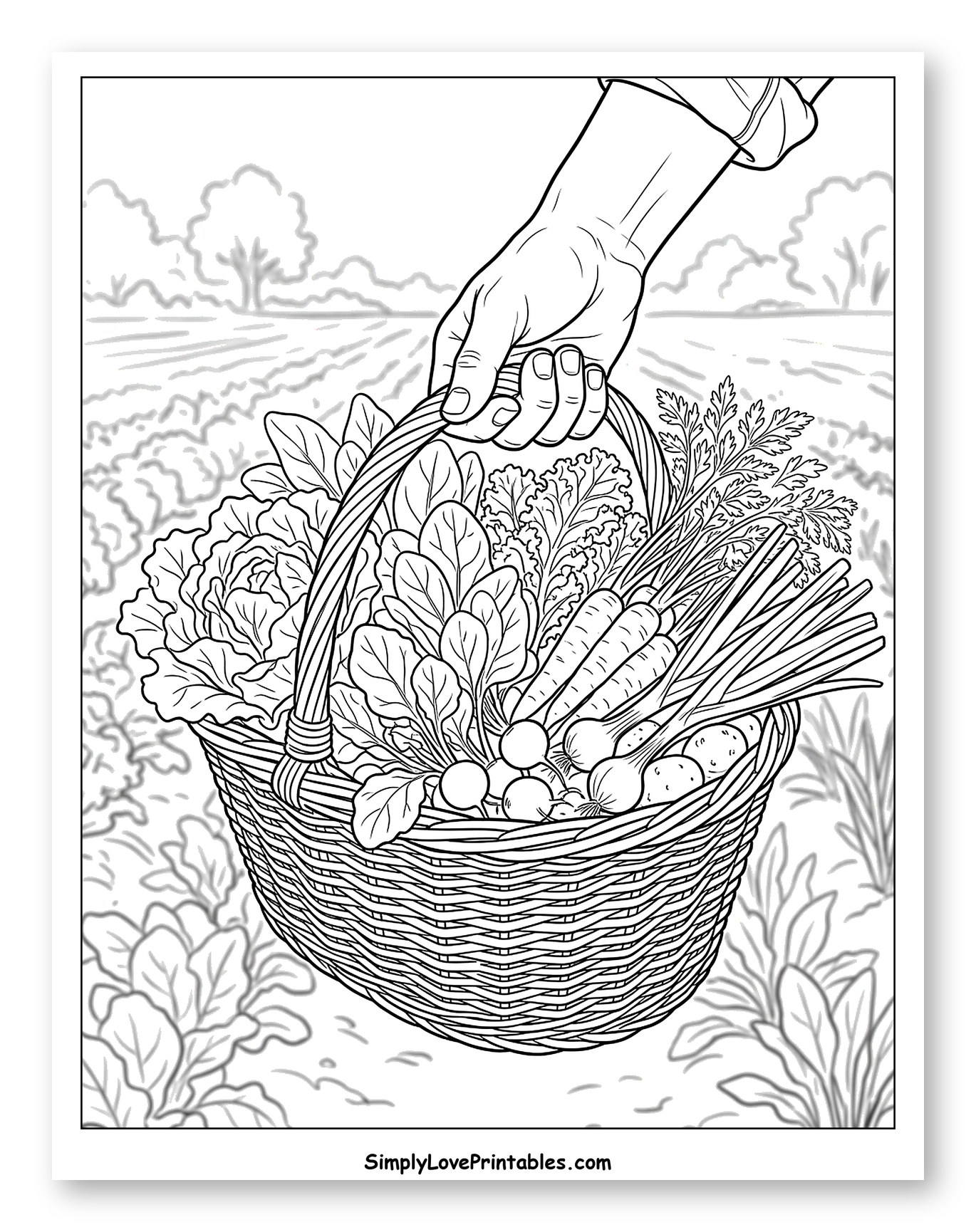 Hand Holding Basket of Fresh Garden Vegetables