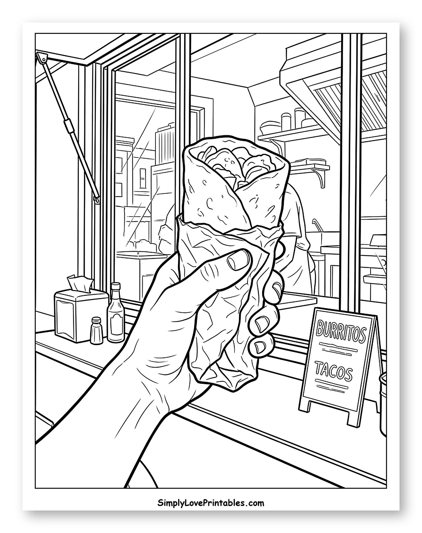 Hand Holding Burrito from Food Truck Coloring Sheet