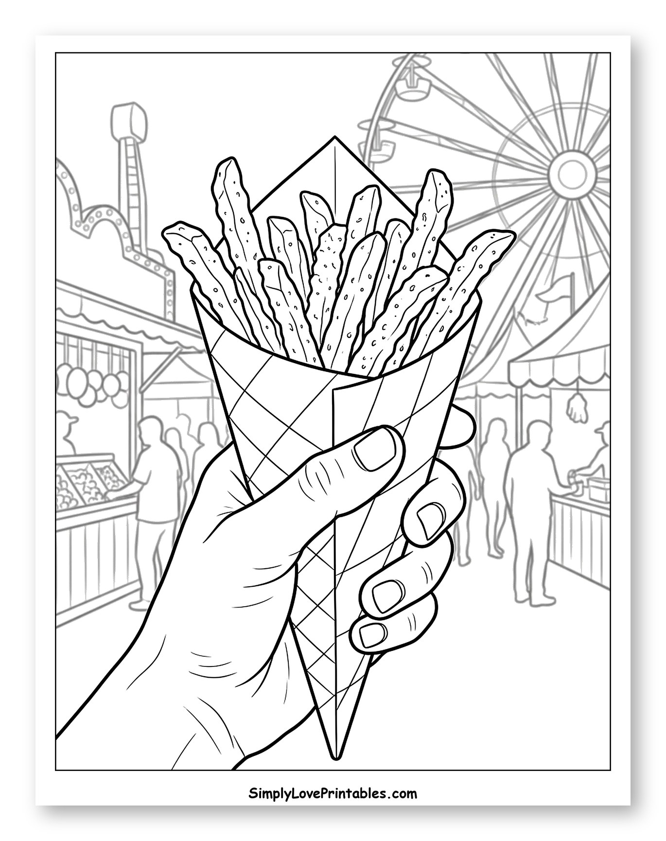 Hand Holding French Fries at Carnival Coloring Sheet
