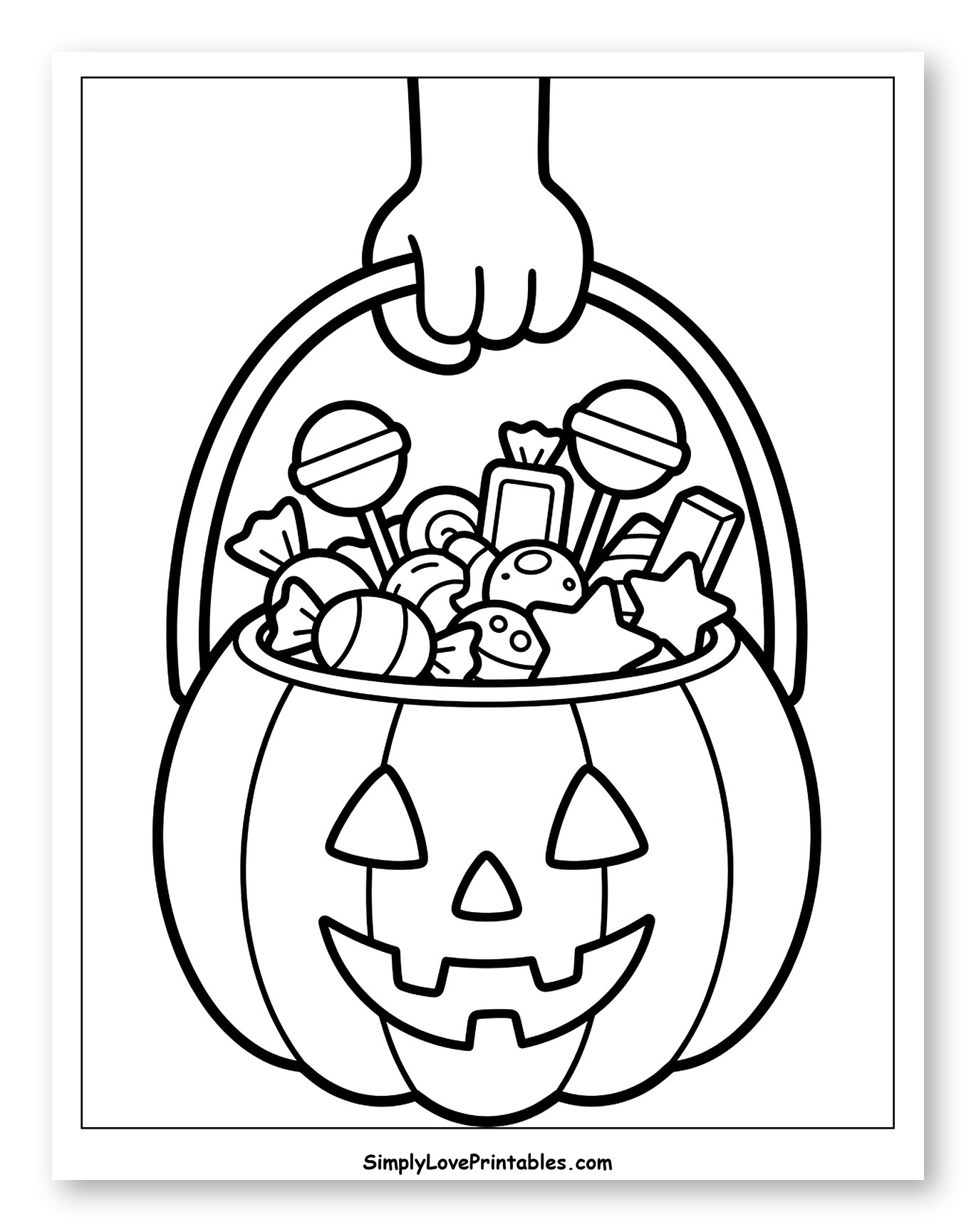 Hand Holding Halloween Pumpkin Bucket Full of Candy