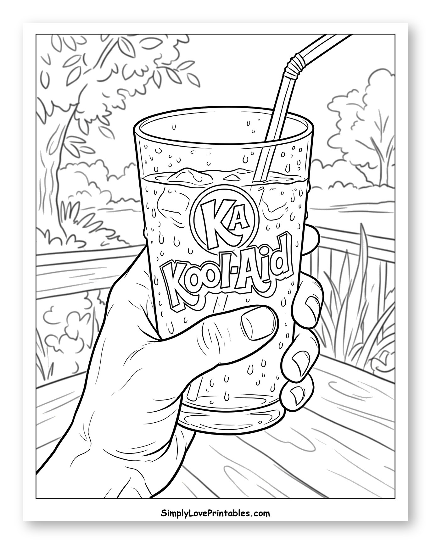 Hand Holding Iced Kool-Aid Outdoors Coloring Sheet