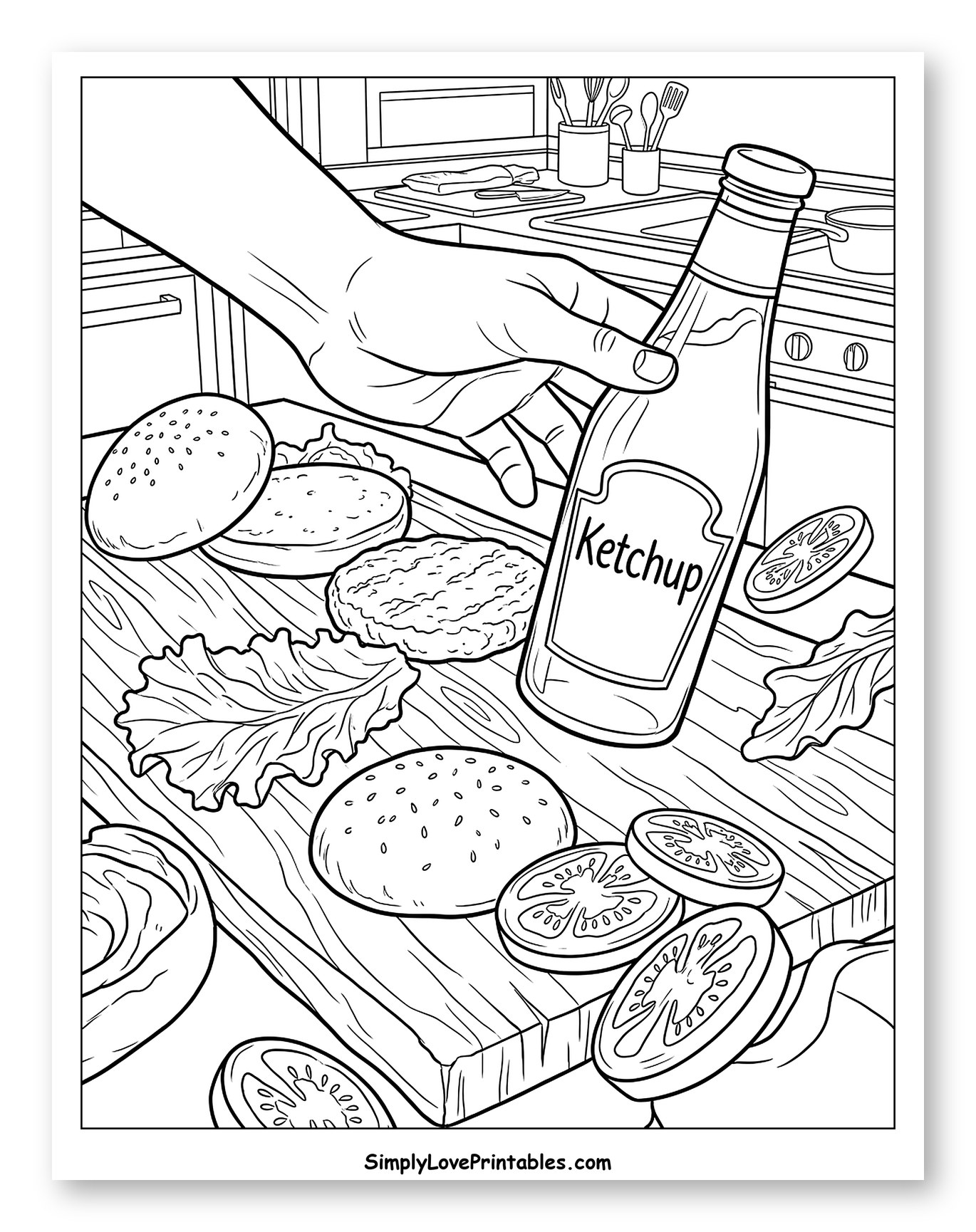 Hand Holding Ketchup Bottle for Burgers to Color