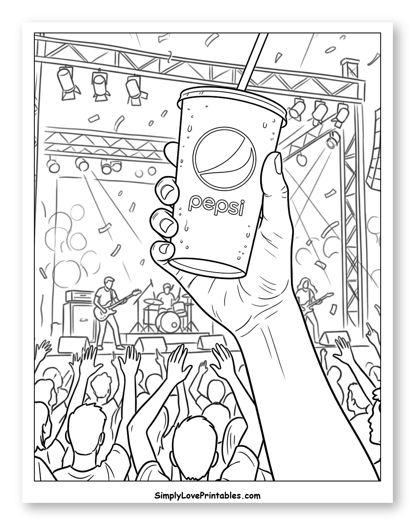 Hand Holding Pepsi Cup at a Live Concert Coloring Sheet