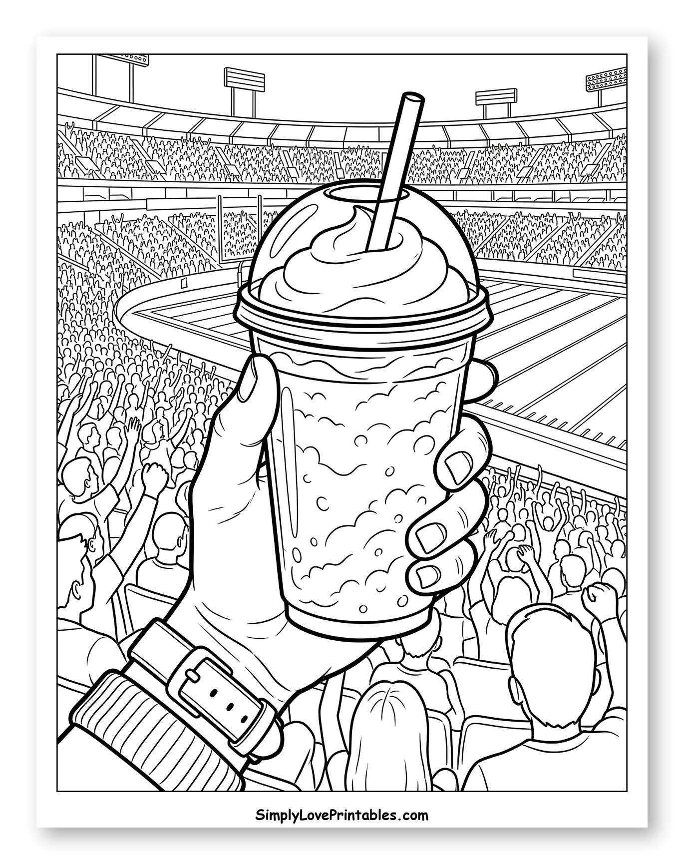 Hand Holding Slushie at Stadium Game Coloring Page