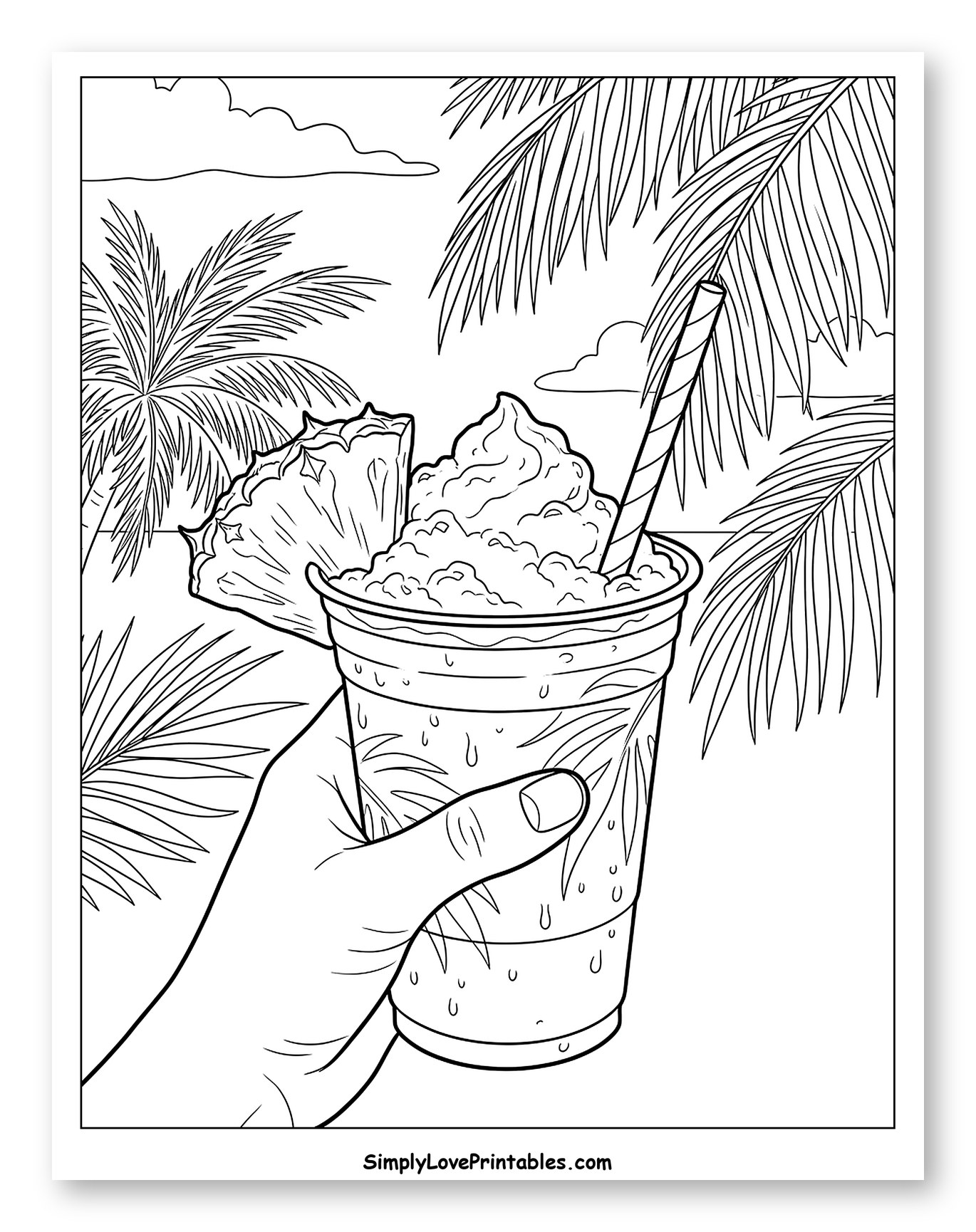 Hand Holding Tropical Slushie with Pineapple
