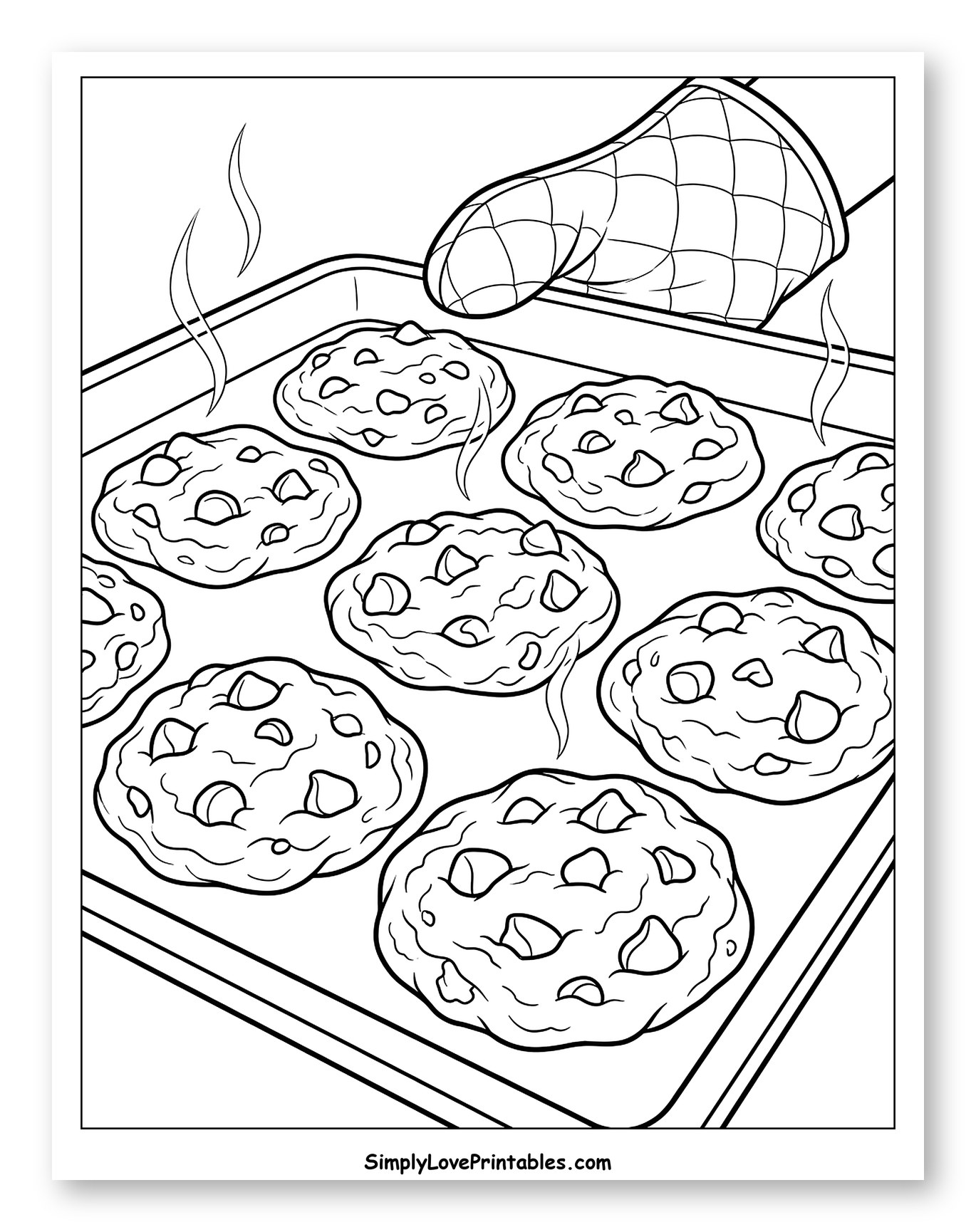 Hand in Oven Mitt with Warm Cookies Coloring Page