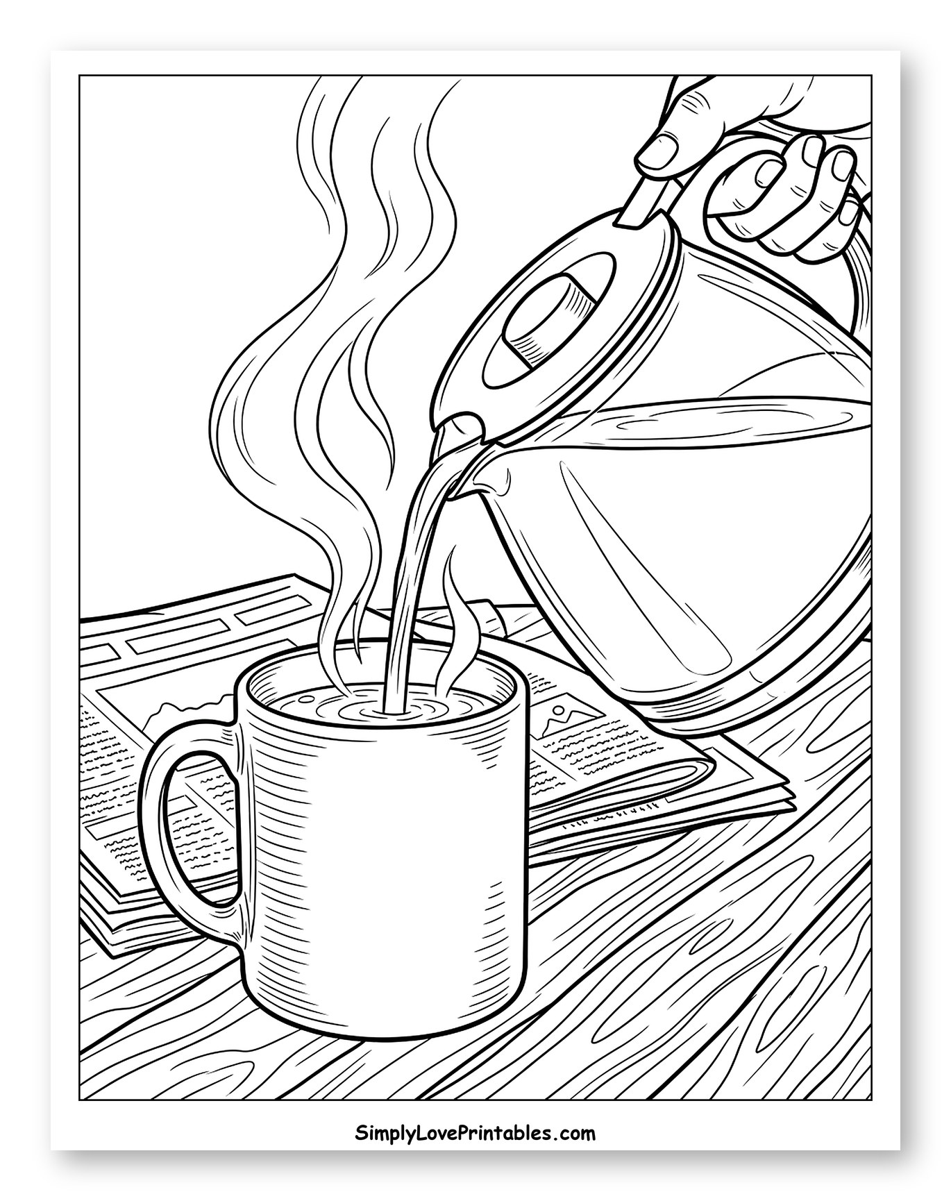 Hand Pouring Hot Drink into Steaming Mug