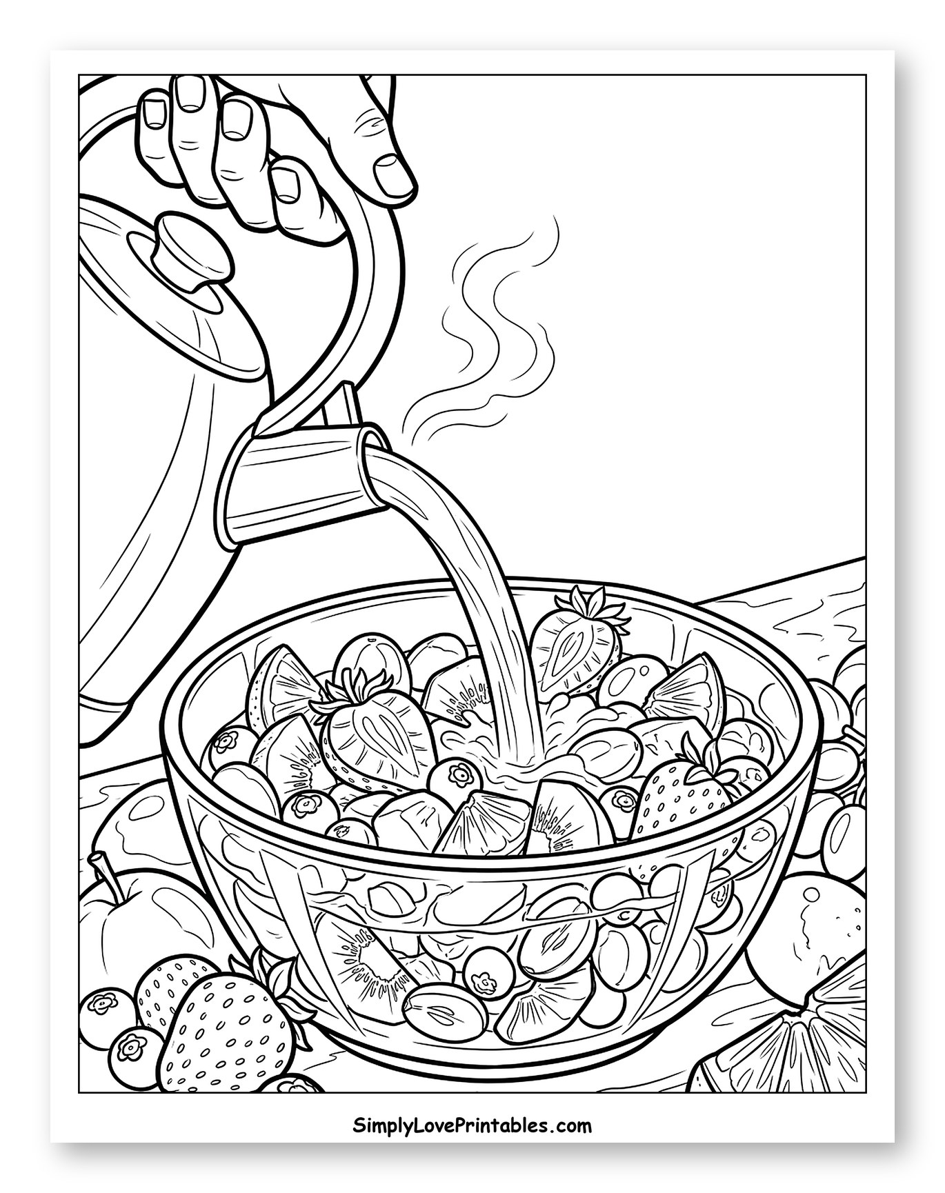 Hand Pouring Jello into Fruit Salad to Color
