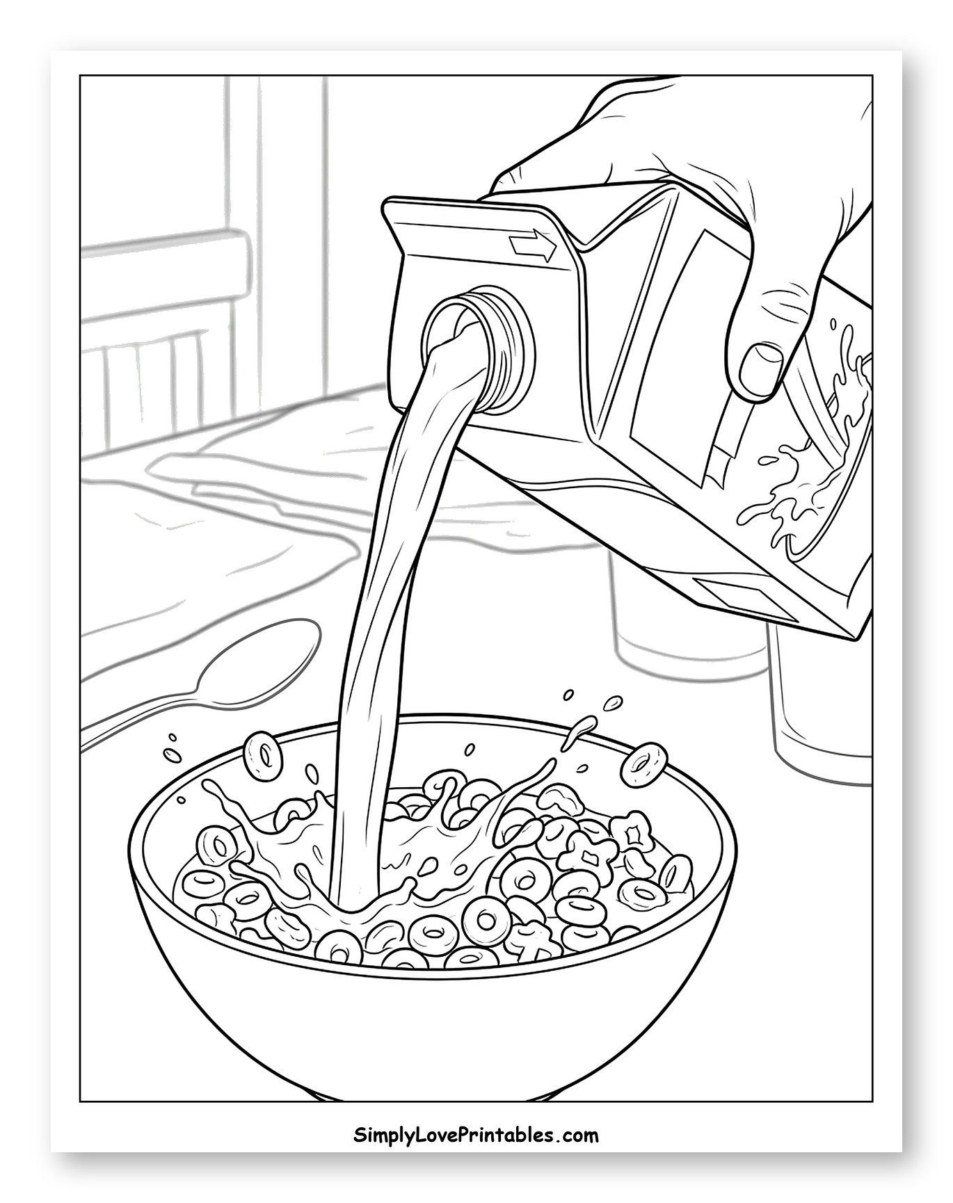 Hand Pouring Milk into a Cereal Bowl Coloring Sheet