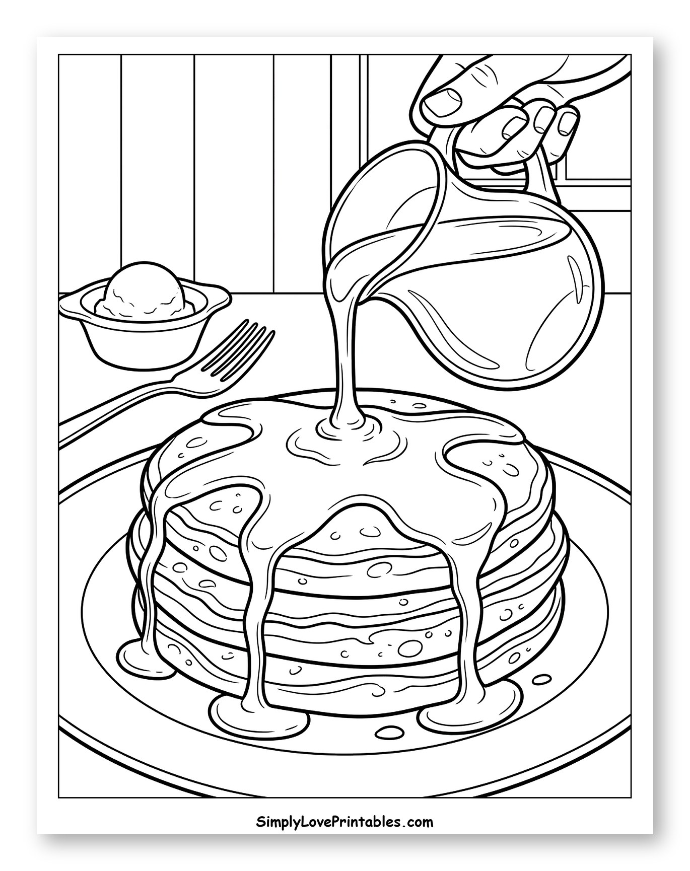 Hand Pouring Syrup on Pancakes