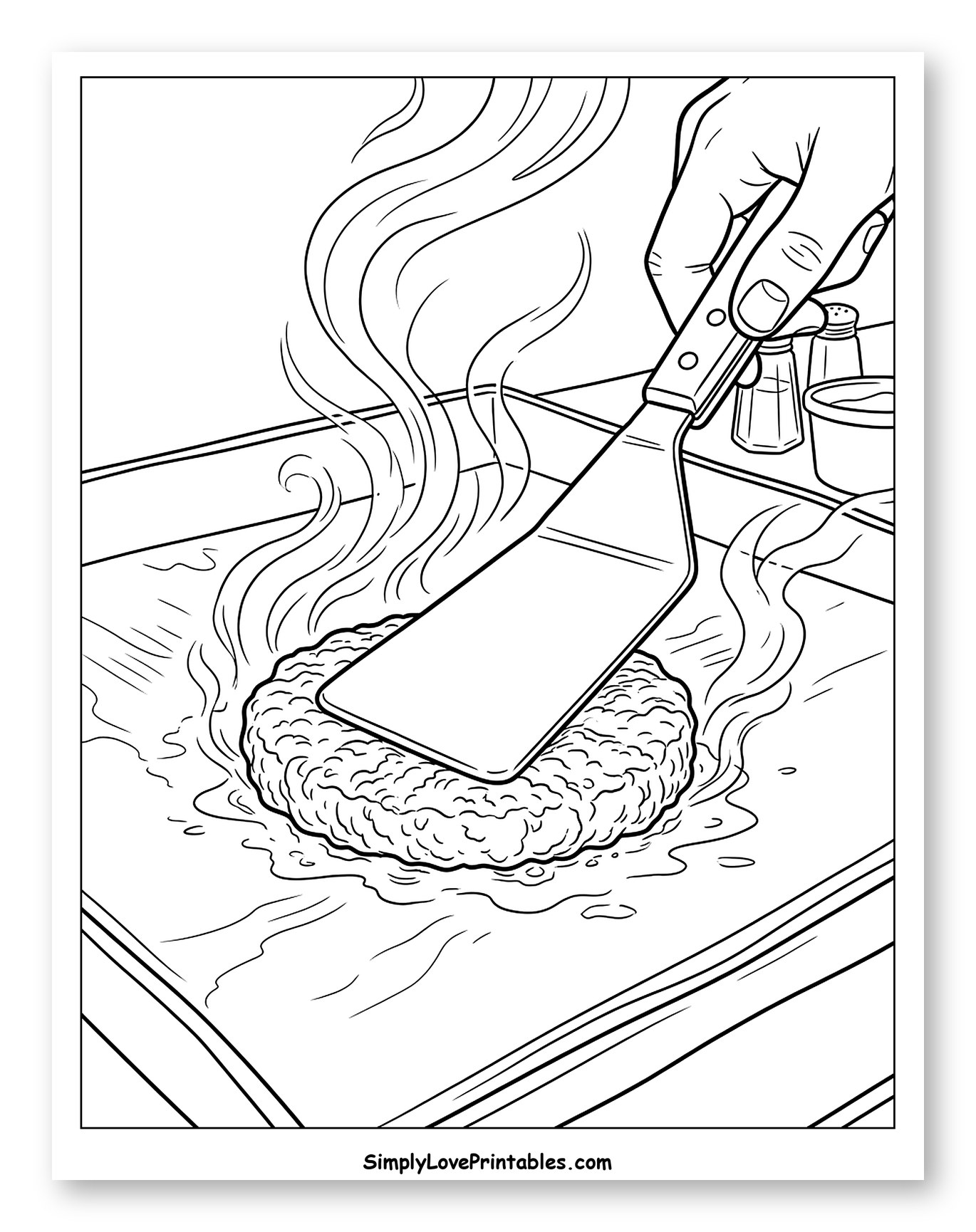 Hand Pressing Burger Patty on Griddle to Color