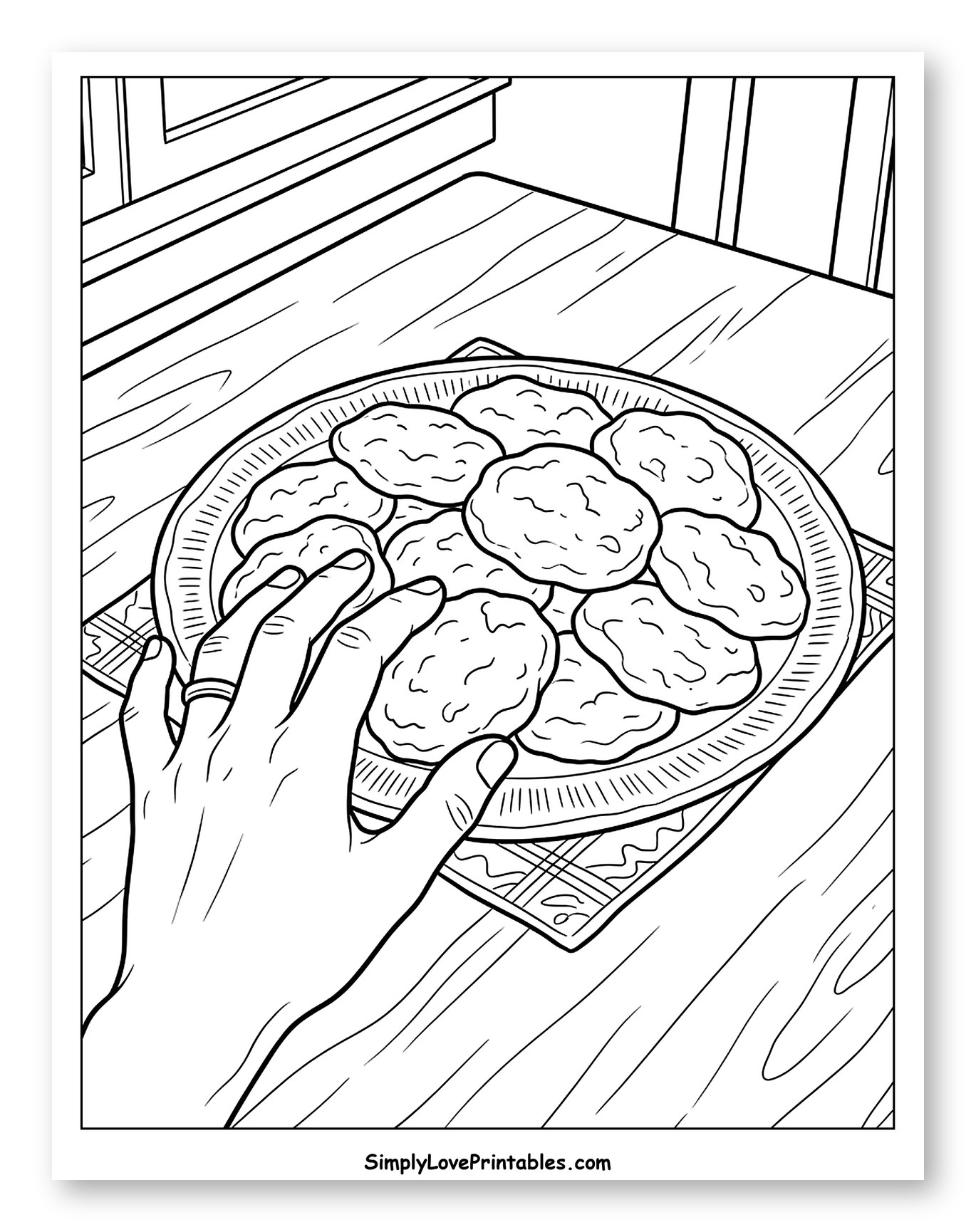 Hand Reaching for Biscuits on Table to Color