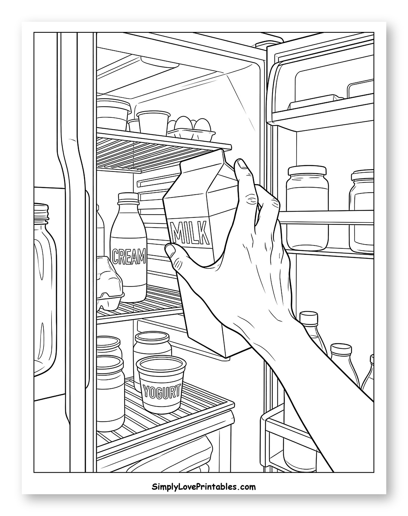 Hand Reaching for Milk in Refrigerator