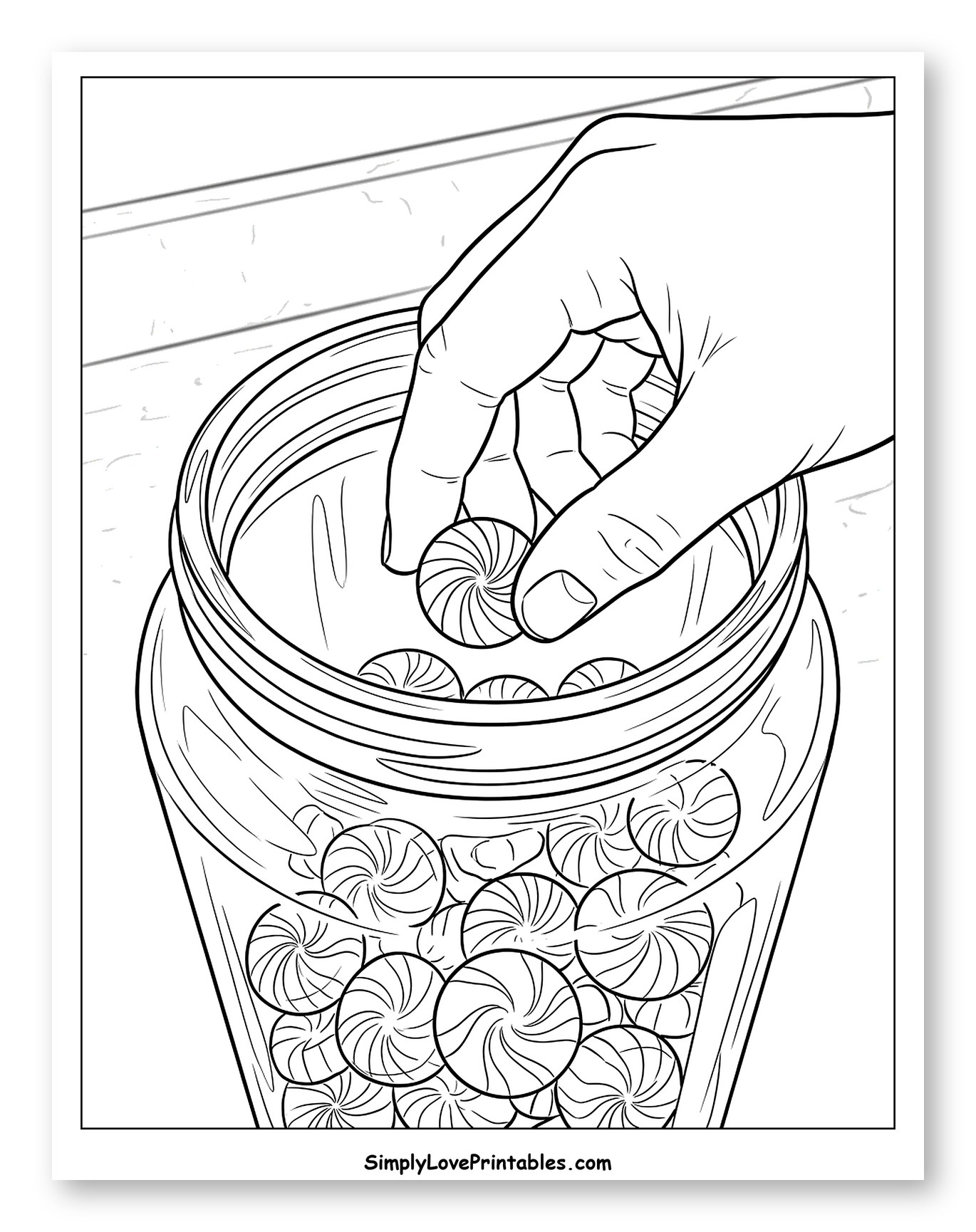 Hand Reaching for Peppermint Candies in a Jar