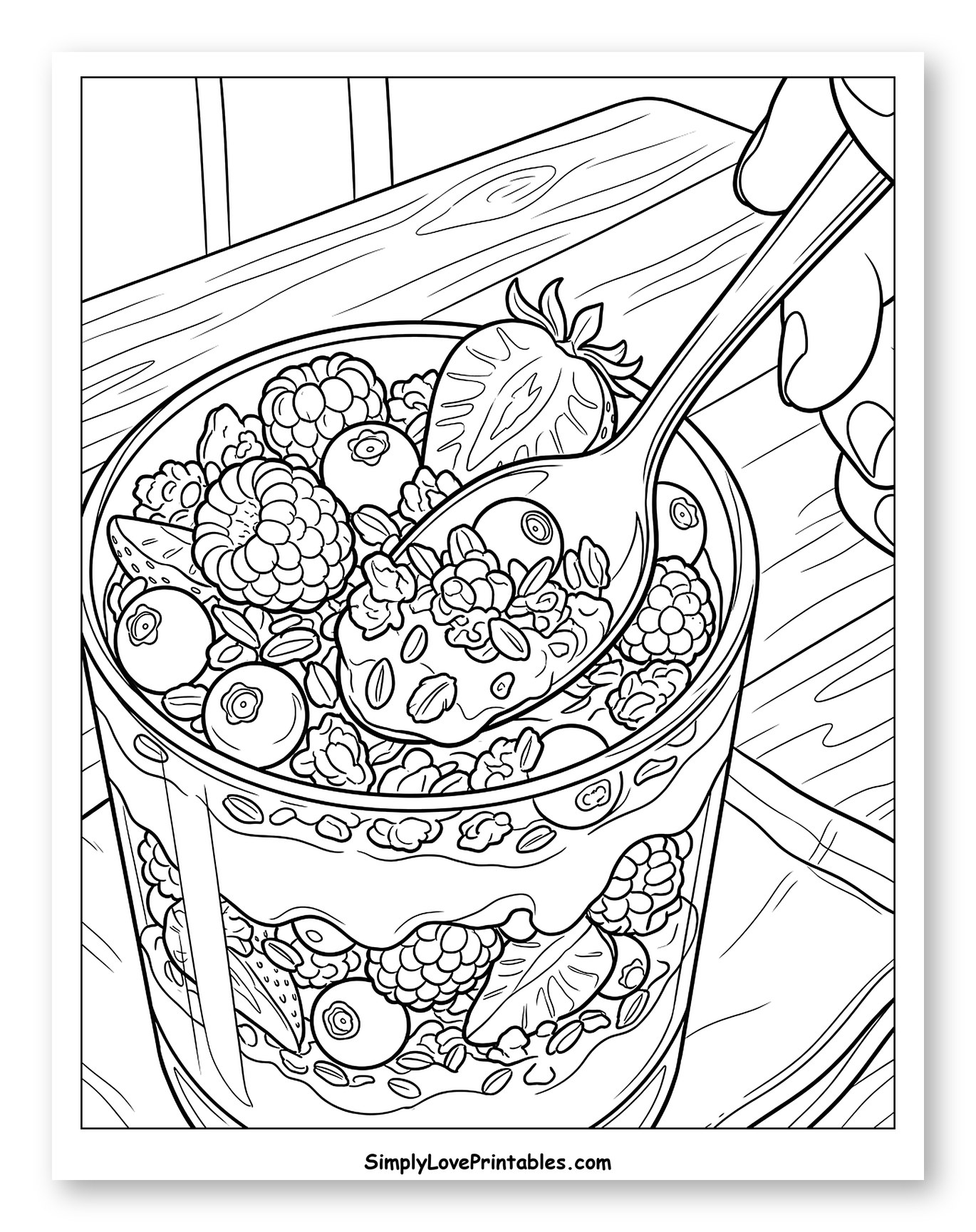 Hand Scooping Berry Granola Parfait Coloring Page