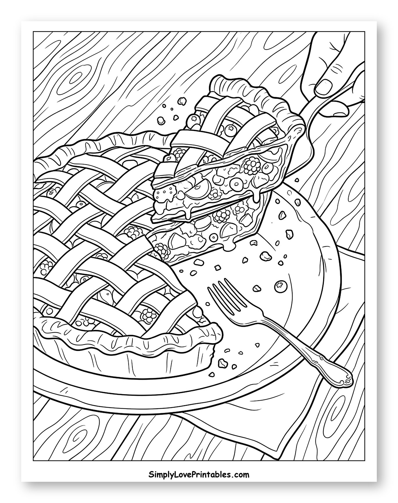 Hand Serving Berry Pie with Fork to Color