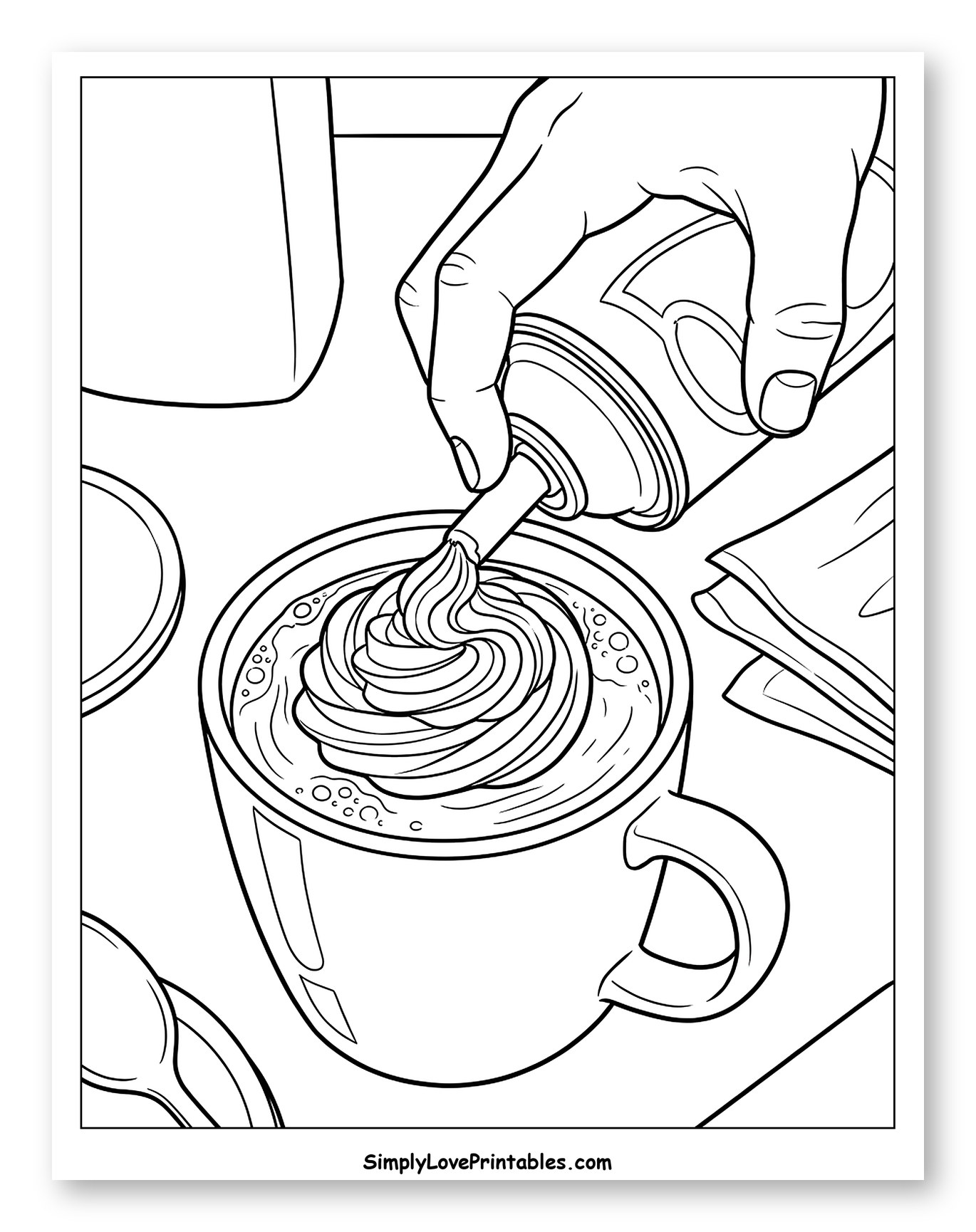 Hand Topping Hot Chocolate with Whipped Cream