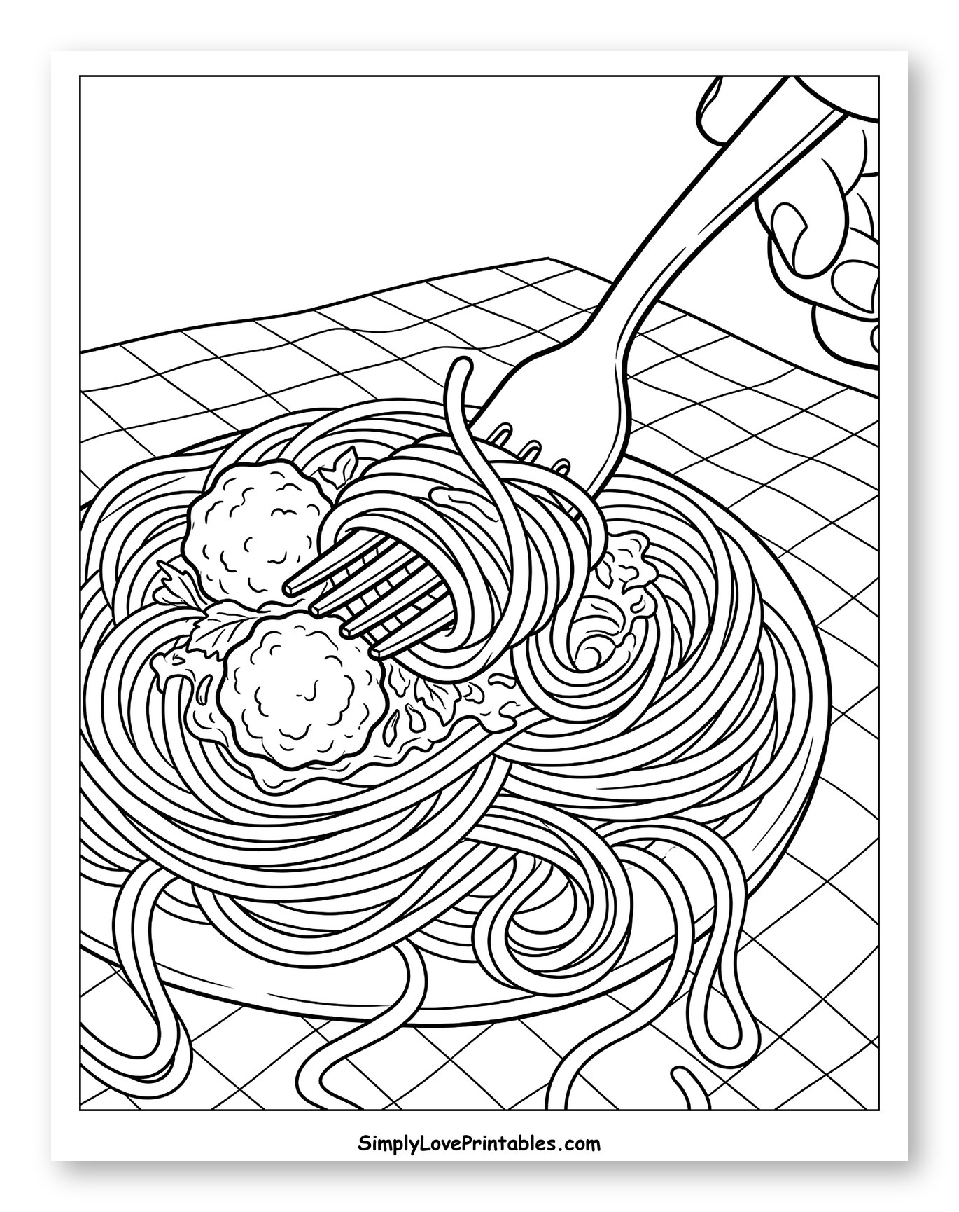 Hand Twirling Spaghetti with Meatballs to Color