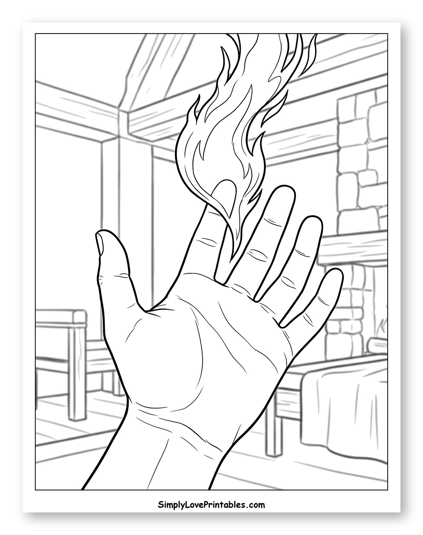 Hand with Fire on Index Finger in Rustic Room