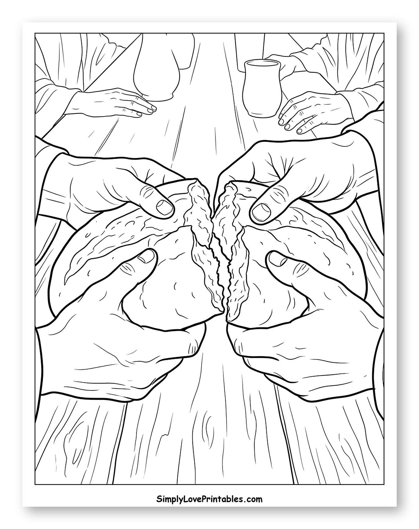 Hands Breaking Bread at a Table