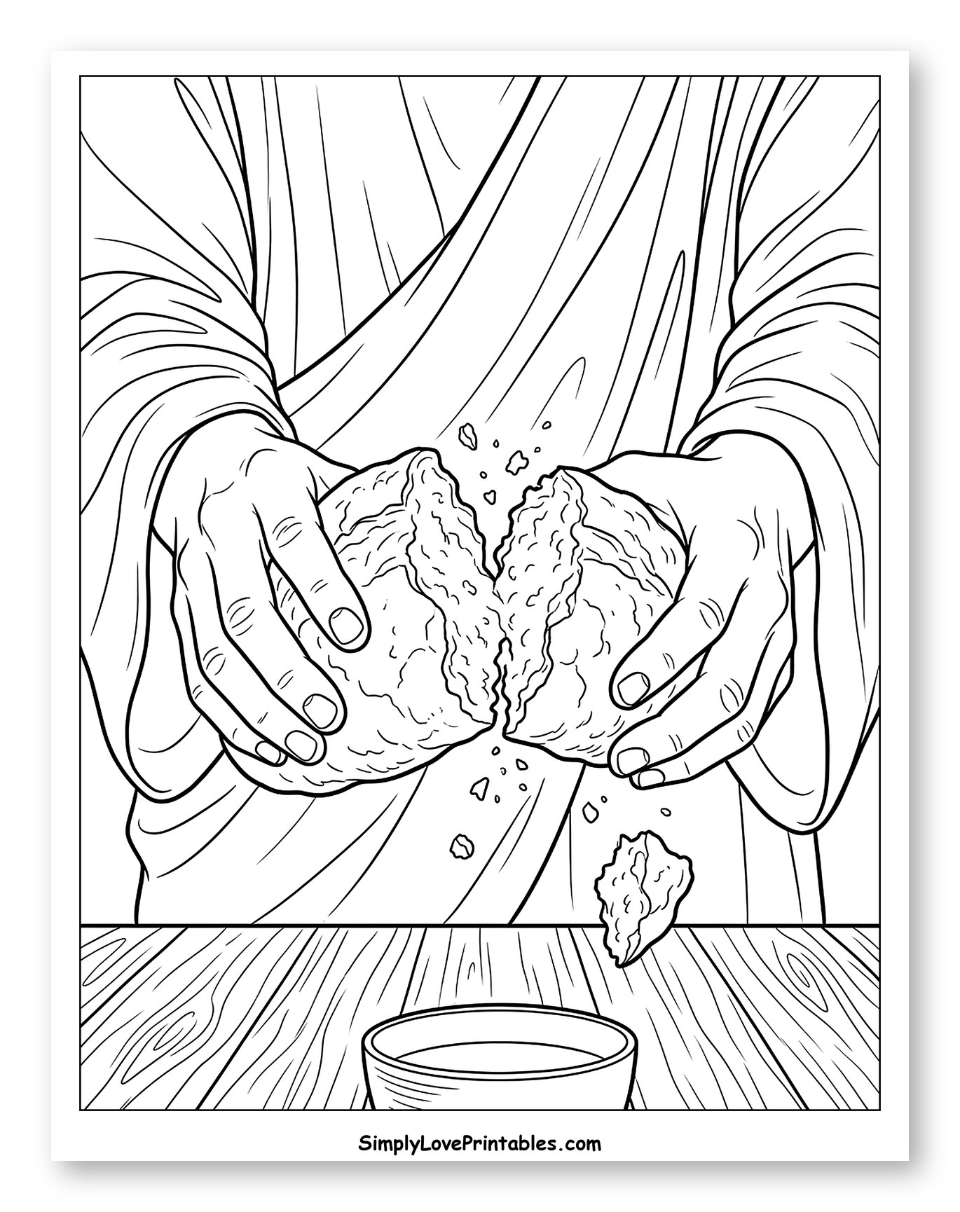 Hands Breaking Bread Over a Table