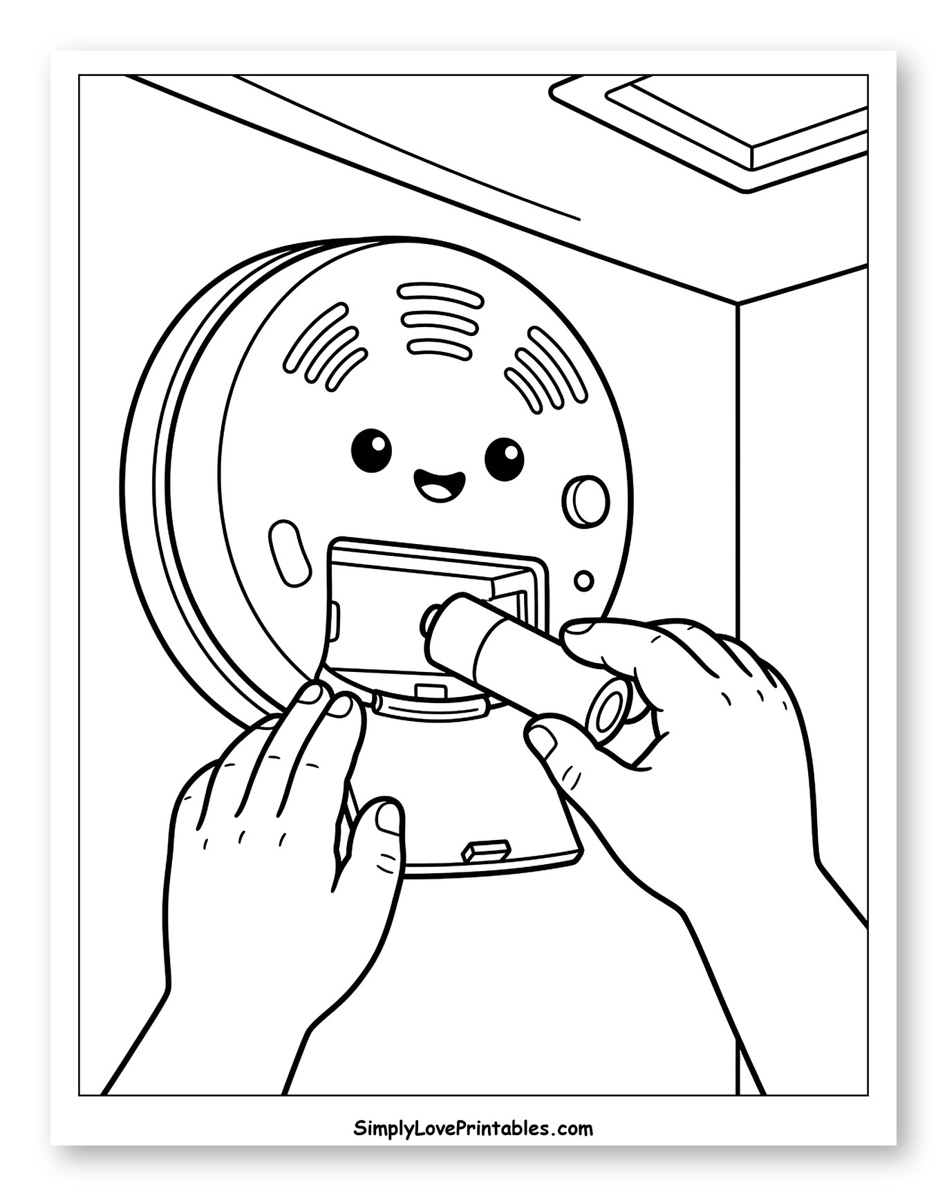 Hands Changing Battery in Cute Smoke Detector