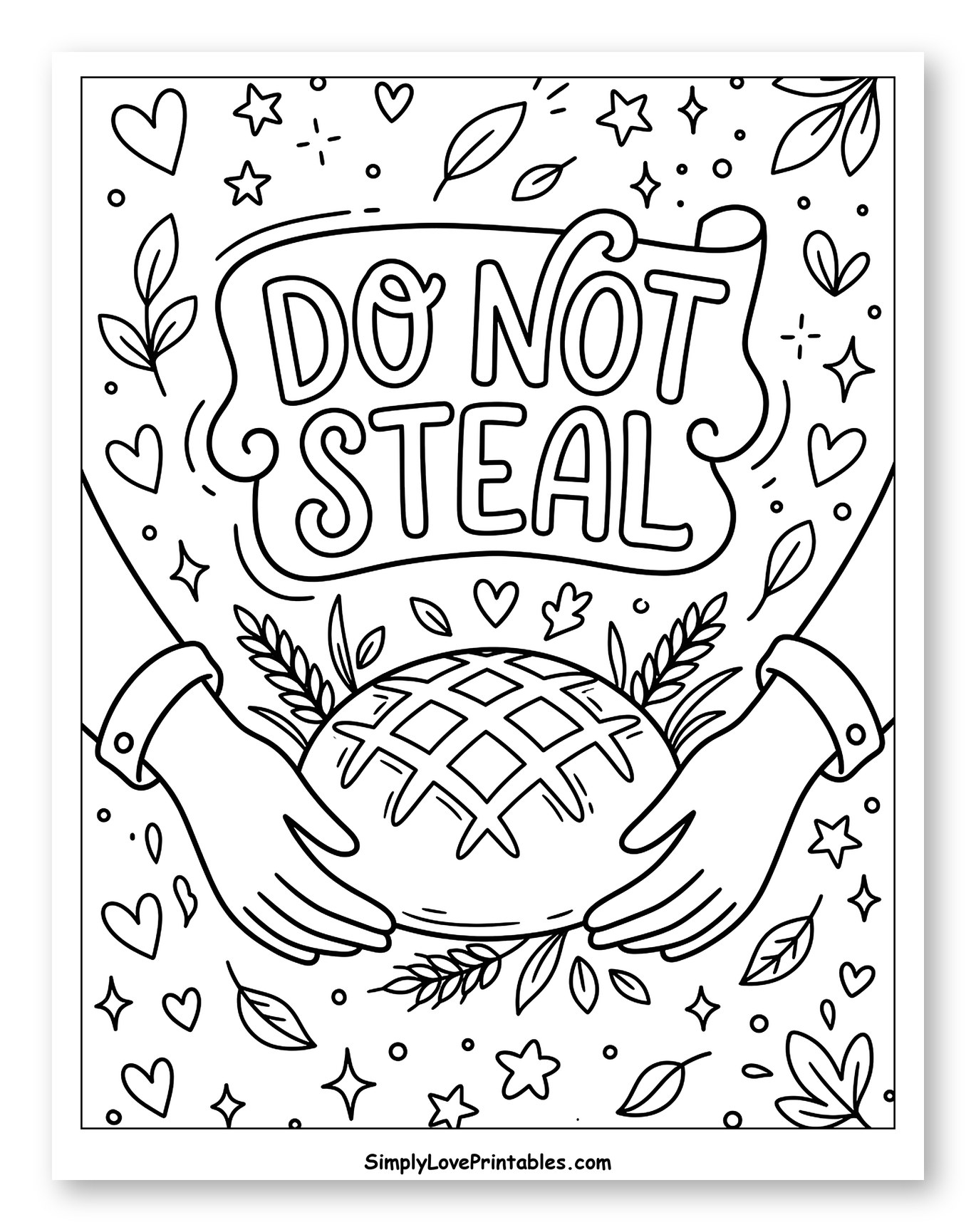 Hands Holding Loaf of Bread Do Not Steal Coloring Page for Adults