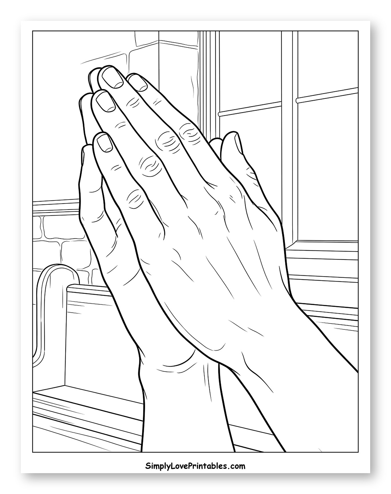 Hands in Prayer Against a Window