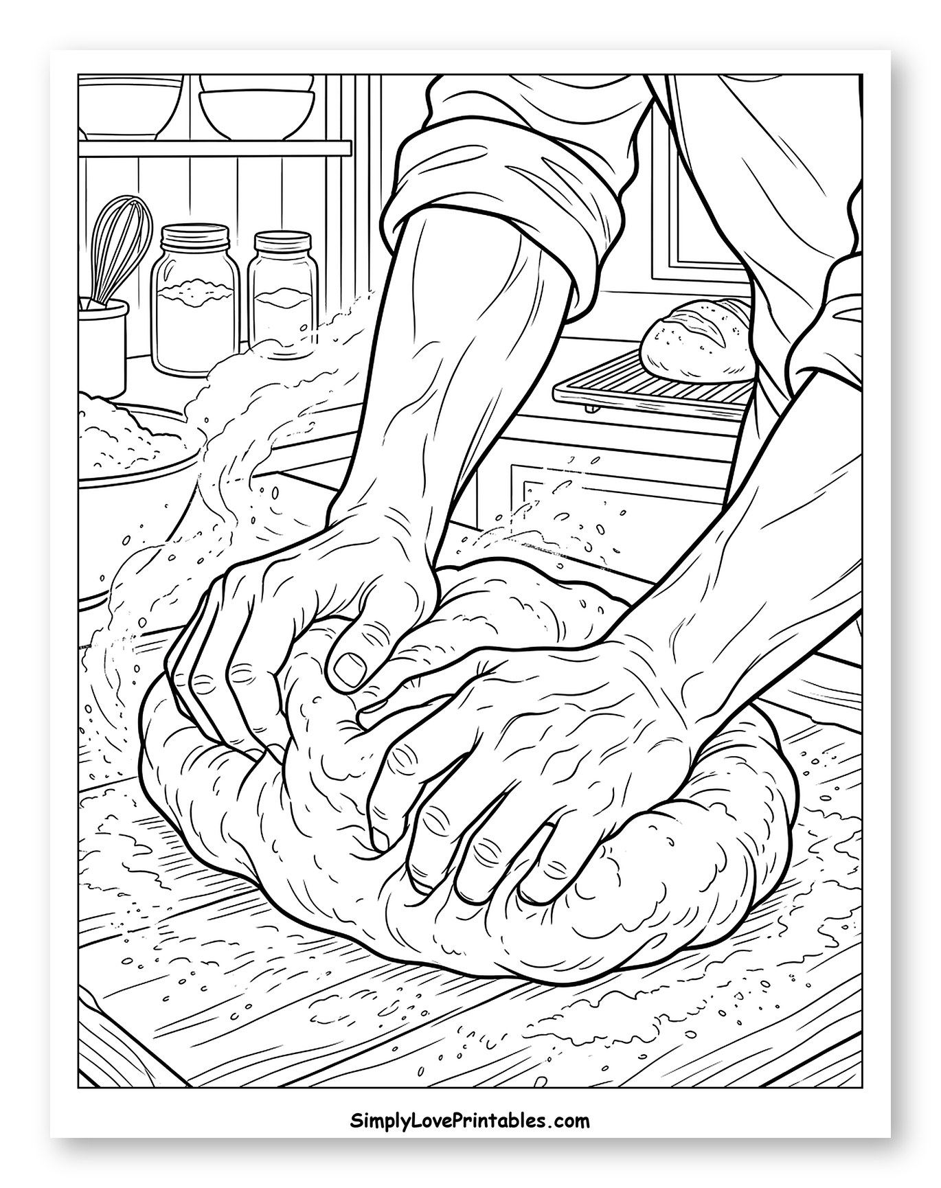 Hands Kneading Bread Dough in Kitchen