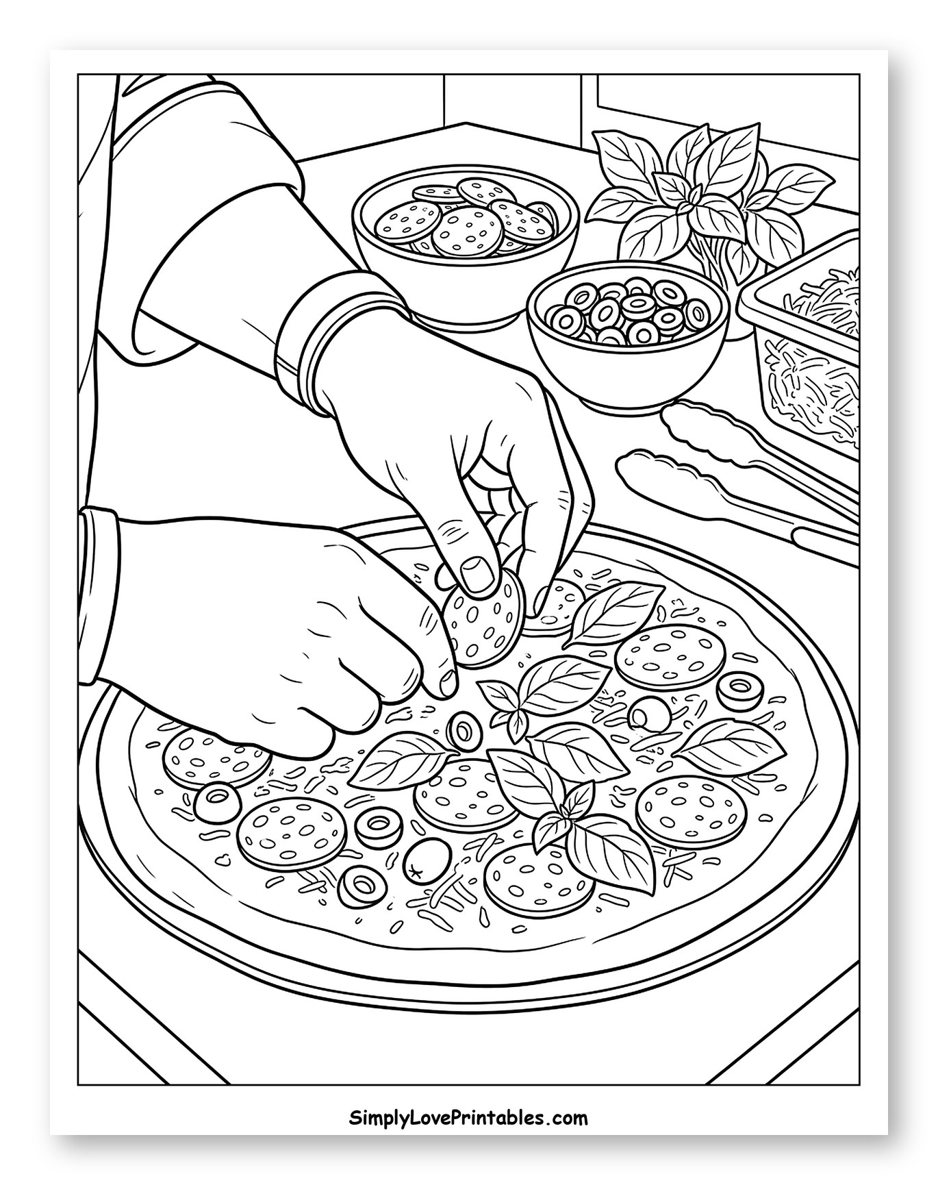 Hands Preparing a Pizza with Fresh Toppings