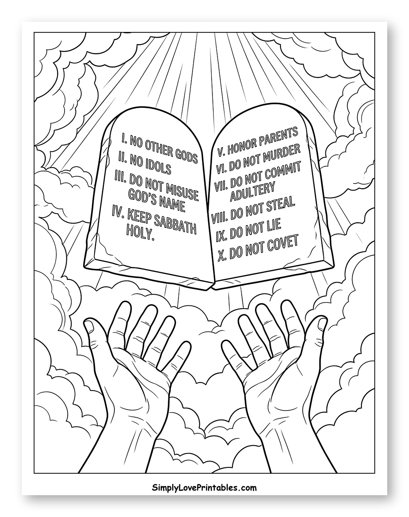 Hands Reaching for Divine Tablets Coloring Page