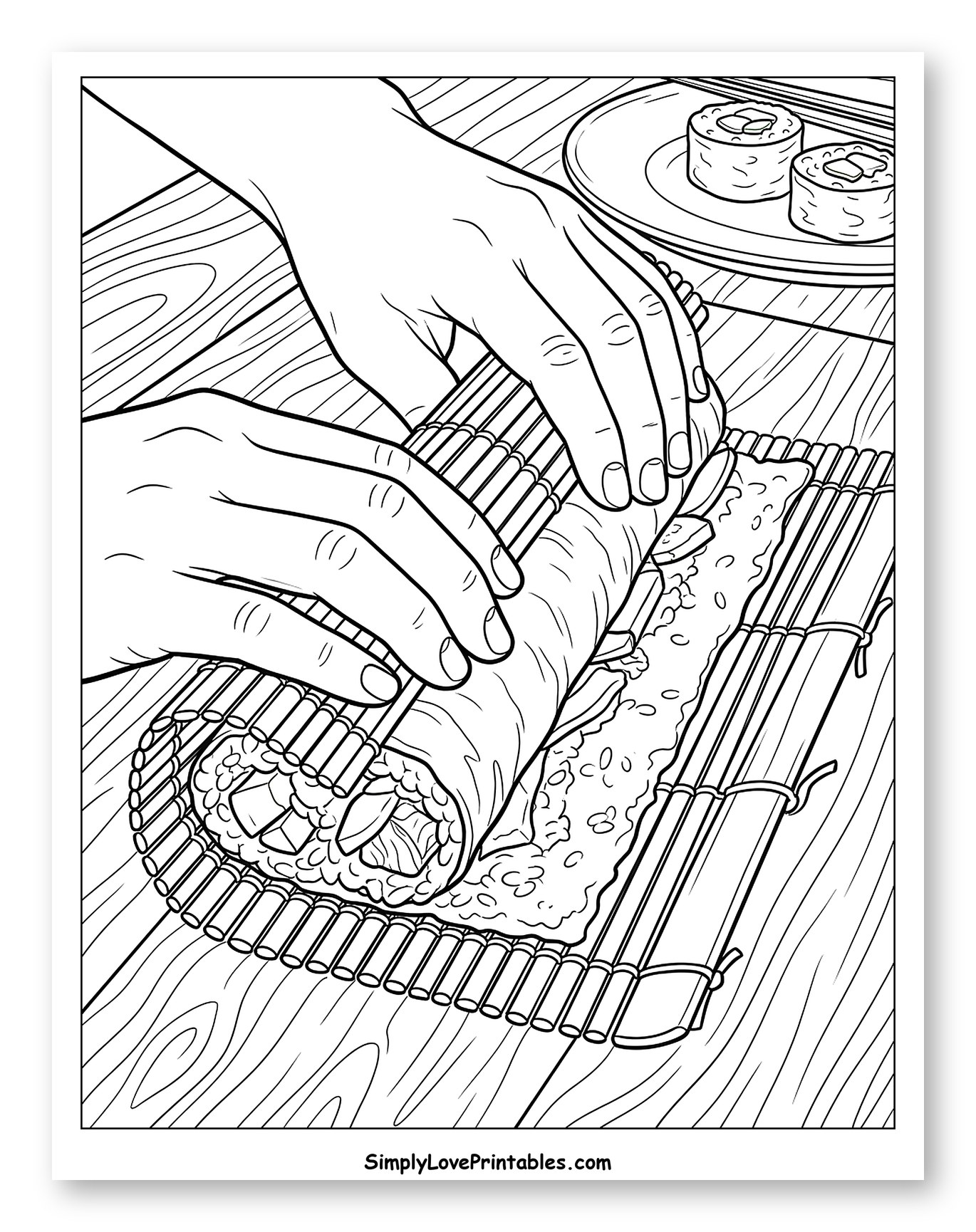 Hands Rolling Sushi on a Bamboo Mat