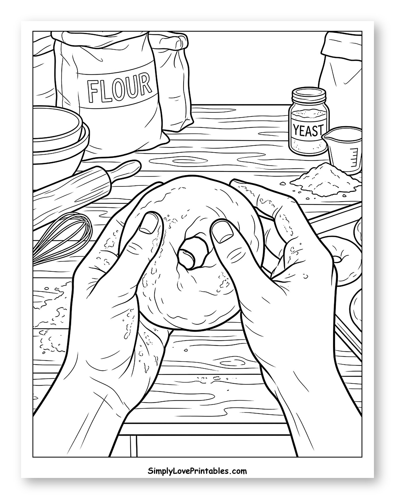 Hands Shaping Dough for Fresh Bagels Coloring Sheet