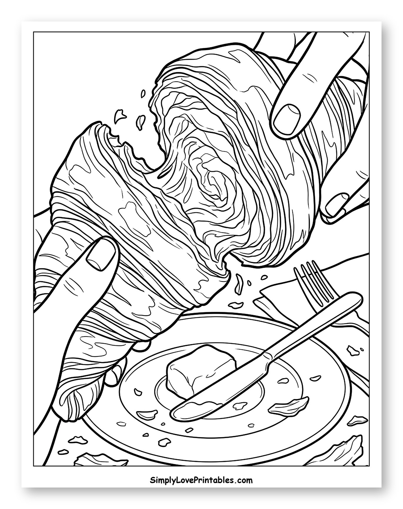 Hands Tearing a Croissant with Butter