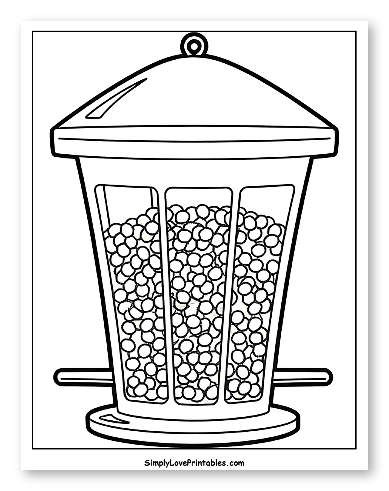 Hanging Bird Feeder Full of Seeds Coloring Sheet for Toddlers