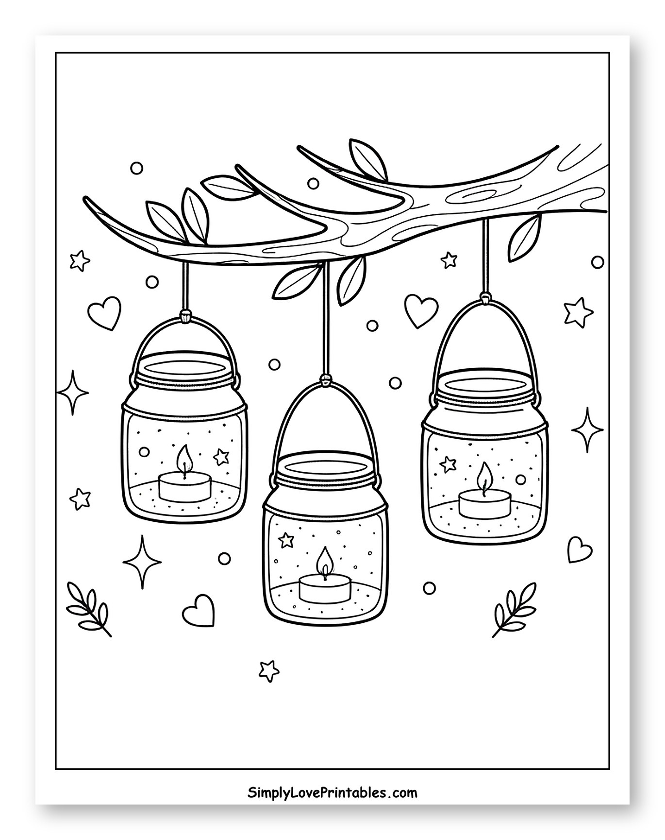 Hanging Jars with Lit Candles on Tree Branch