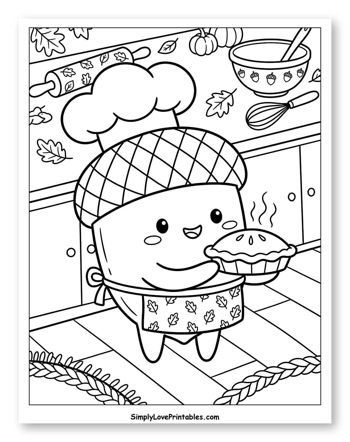 Happy Acorn Chef Holding a Fresh Pie