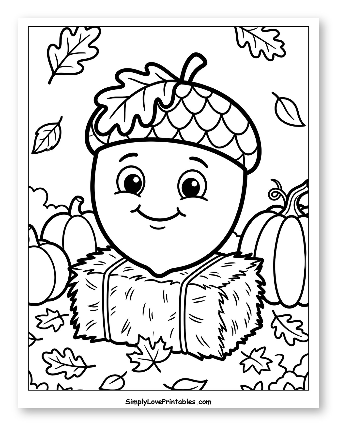Happy Acorn Sitting on a Hay Bale