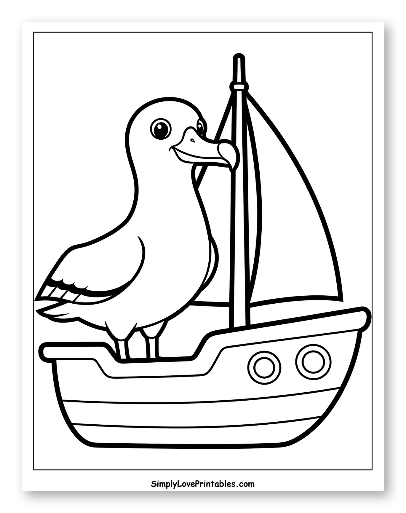 Happy Albatross in a Small Boat to Color for Toddlers