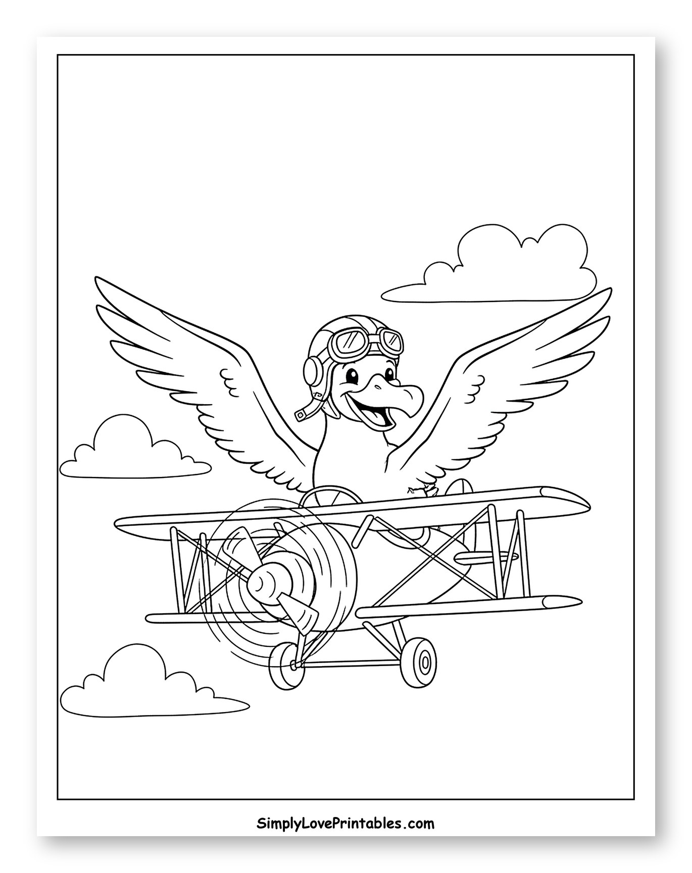 Happy Albatross Pilot Flying Biplane to Color for Kids