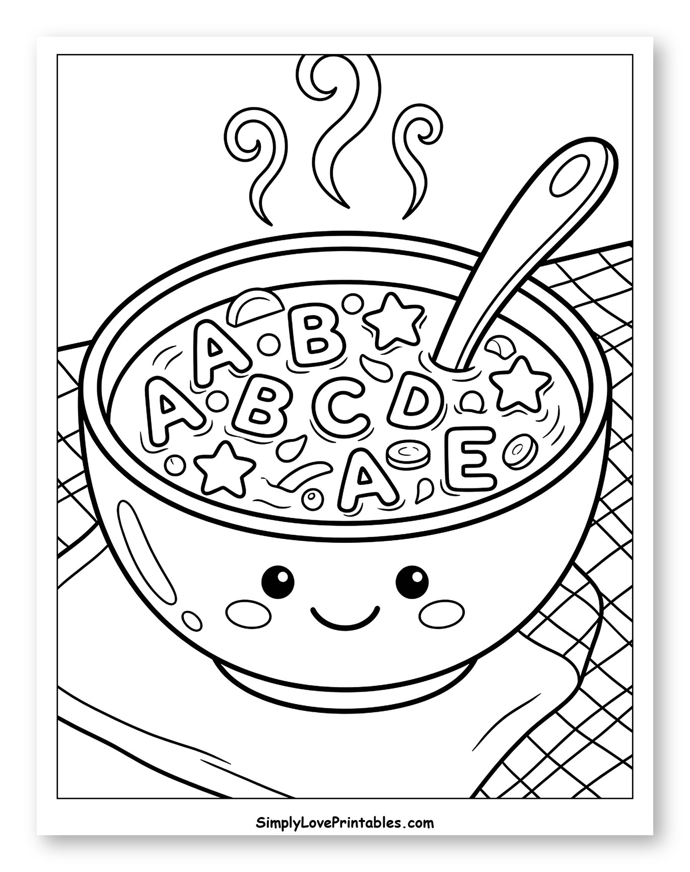 Happy Alphabet Soup Bowl Coloring Sheet for Kids