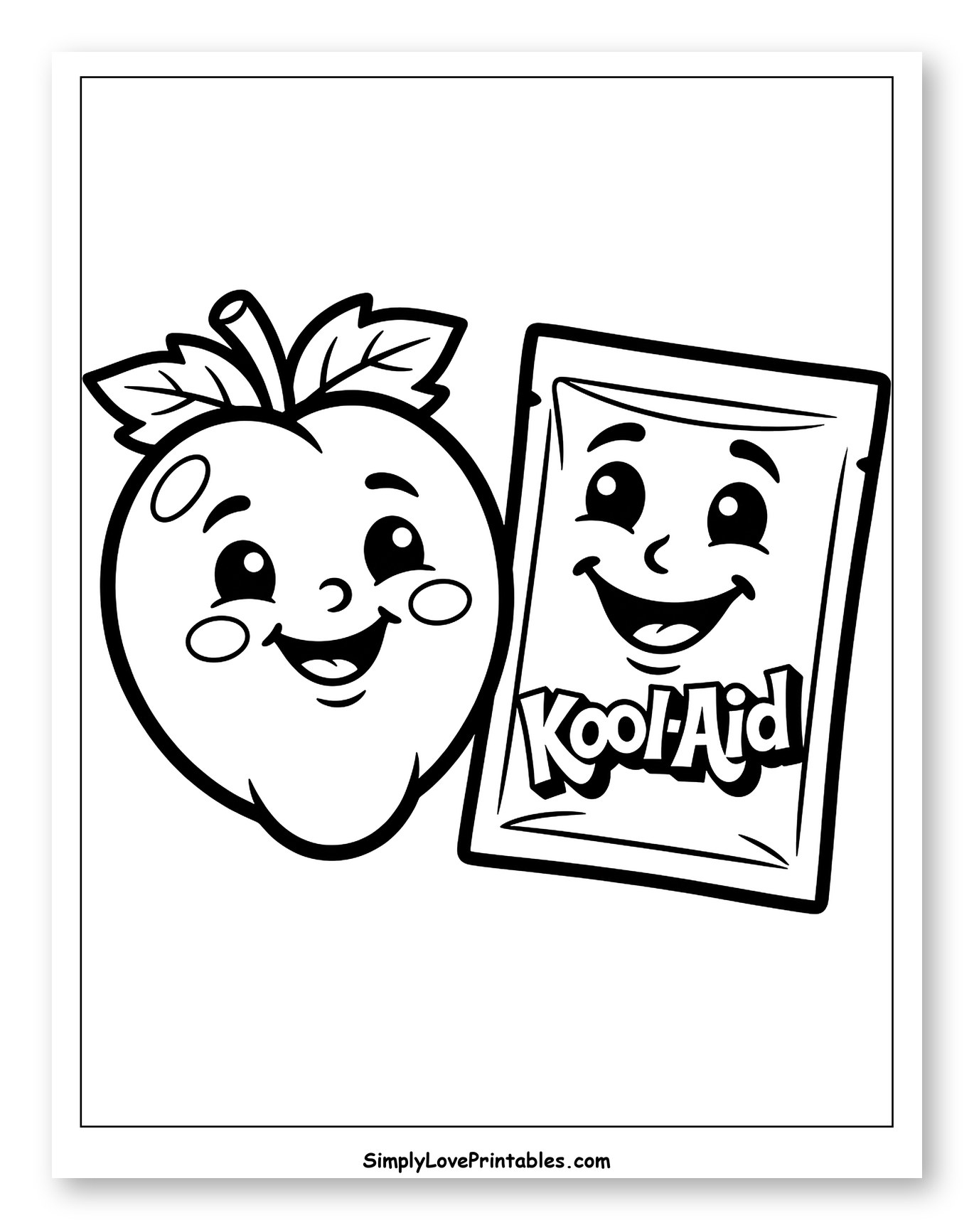 Happy Apple and Kool-Aid Packet Coloring Page for Toddlers