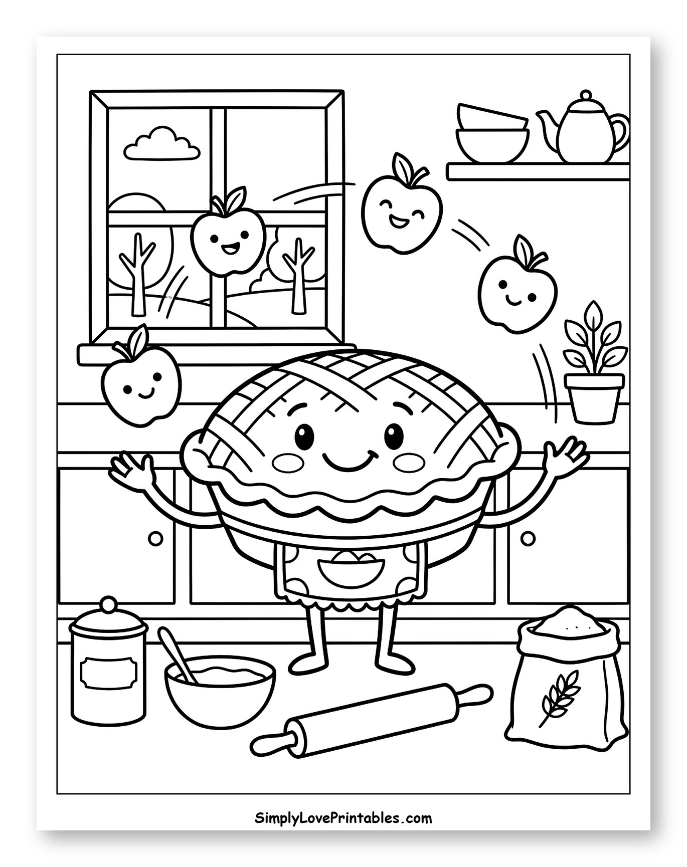 Happy Apple Pie Baking in Kitchen